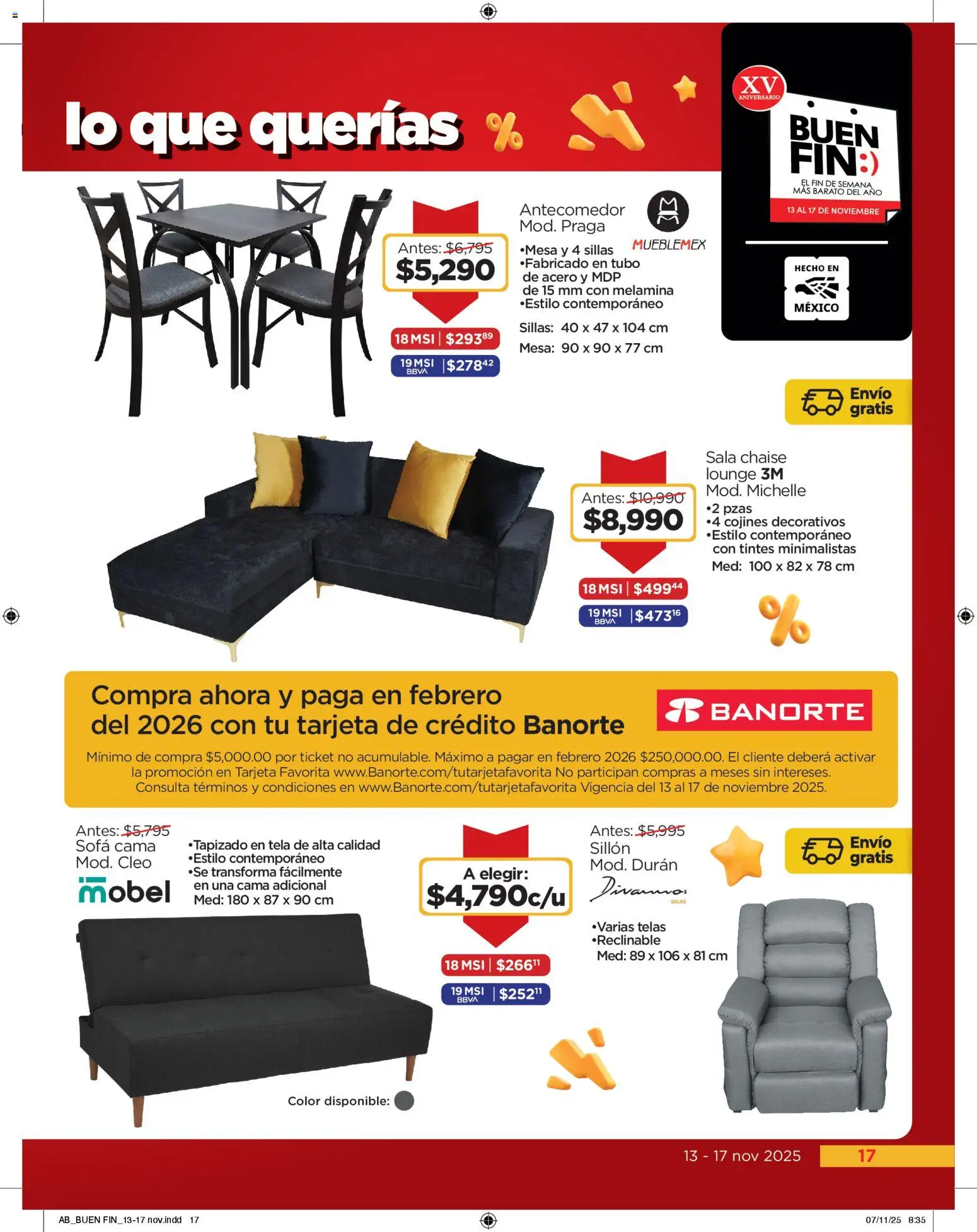 Nuevas ofertas de Chedraui válidas en toda la República Mexicana desde el 13.11.2025. ¡Encuentra las mejores ofertas en Chedraui Buen Fin! | Página: 17 | Productos: Sofá, Sillón, Cama, Mesa