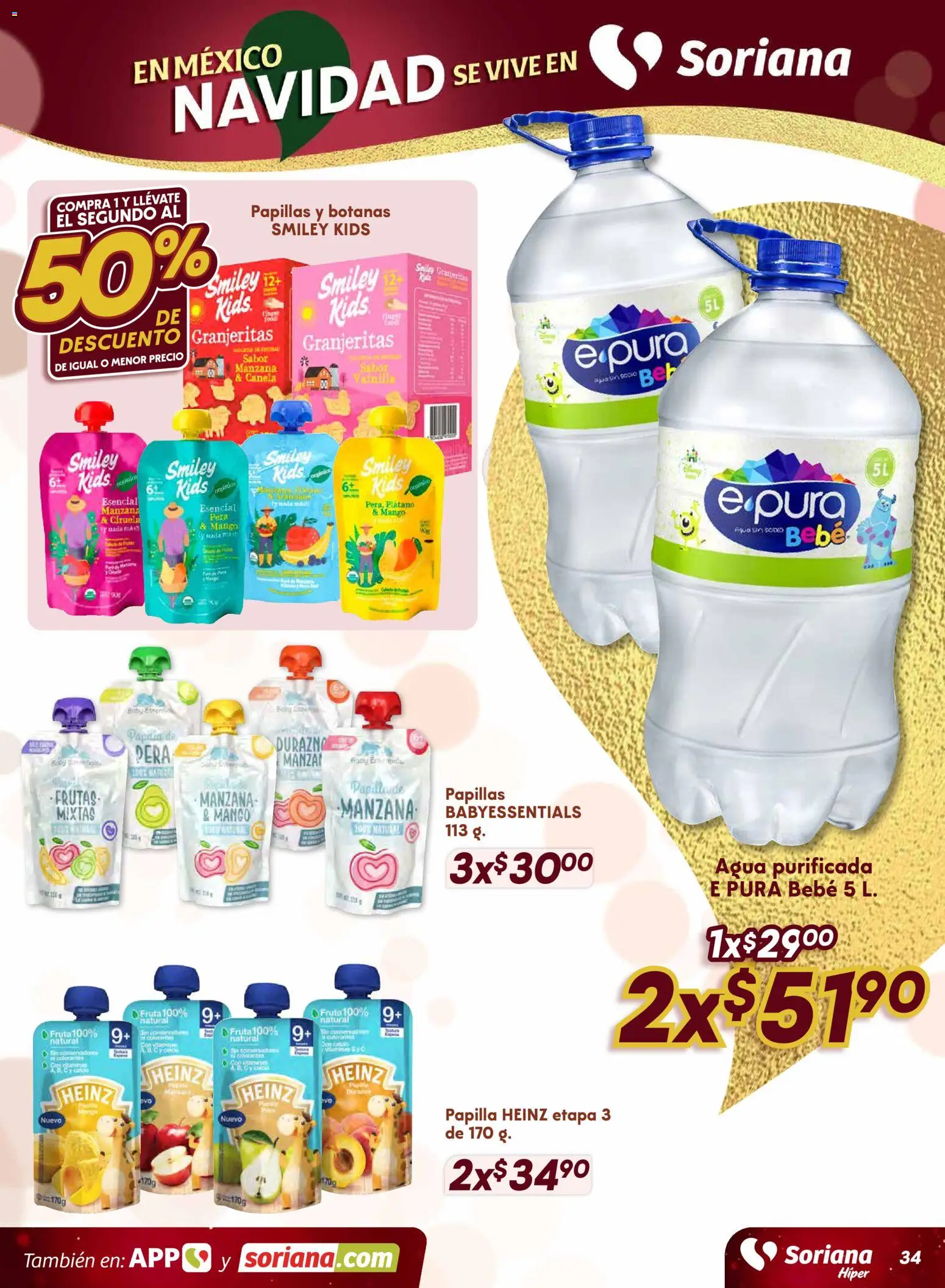 Nuevas ofertas de Soriana válidas en toda la República Mexicana desde el 13.11.2025. ¡Encuentra las mejores ofertas en Soriana - Preciazazaso Híper: Valle de México! | Página: 34 | Productos: Plátano, Pera, Agua, Mango
