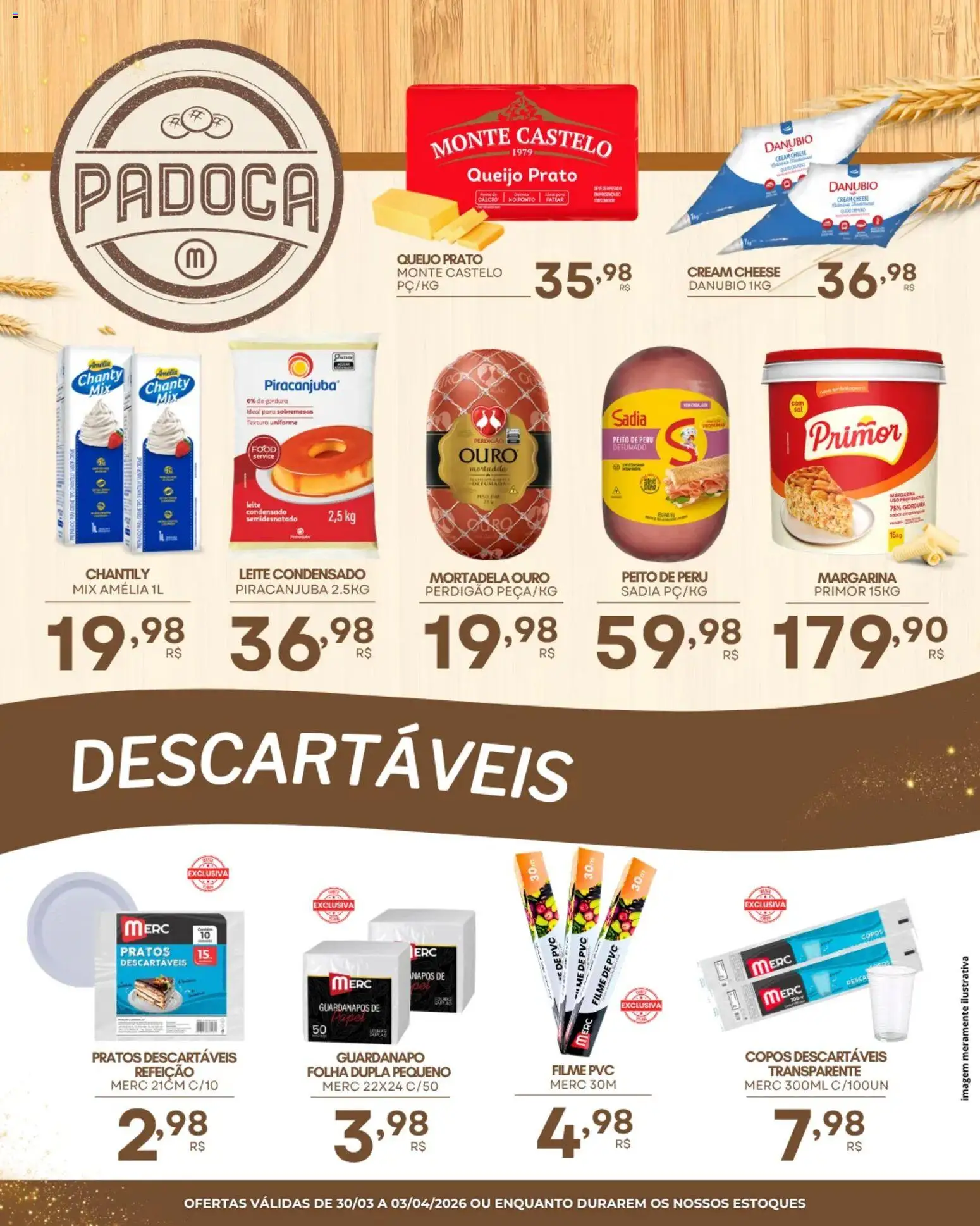 Mercadão Atacadista Folheto - válido de 30.03.2026 | Página: 3 | Produtos: Queijo, Peito de peru, Cálcio, Copos