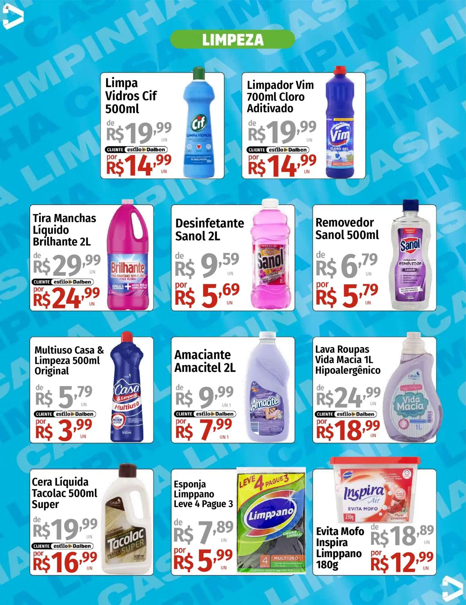 Supermercado Dalben Folheto - válido de 19.01.2026 | Página: 3 | Produtos: Roupas, Limpa vidros, Cera, Desinfetante