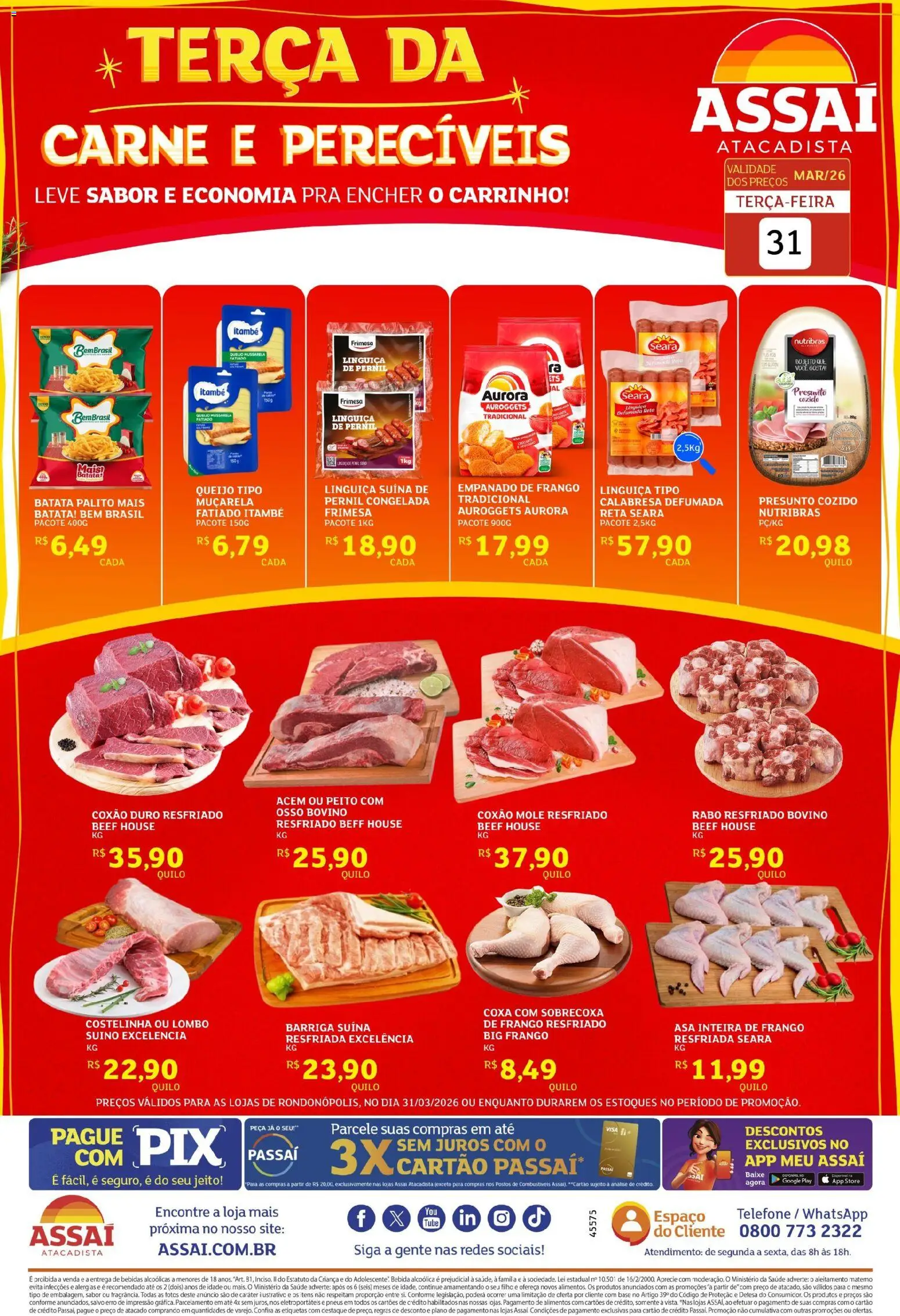 Assaí Atacadista Folheto - válido de 31.03.2026 | Página: 1 | Produtos: Pera, Pneus, Carne, Frango