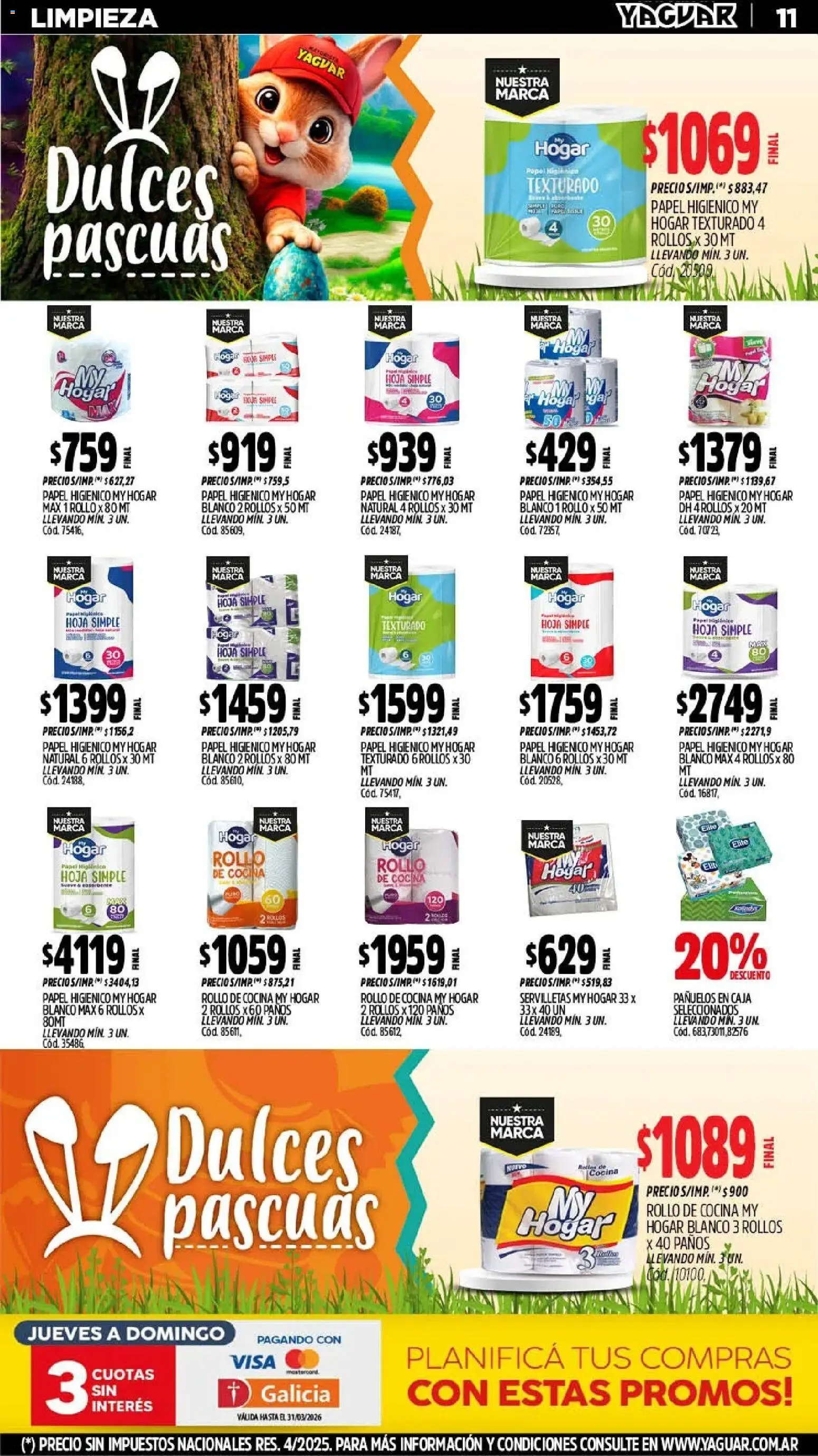 Yaguar - Oferta Semanal Mendoza │ válido desde el 16.03.2026 | Página: 11 | Productos: Papel higiénico, Cocina, Servilletas, Caja