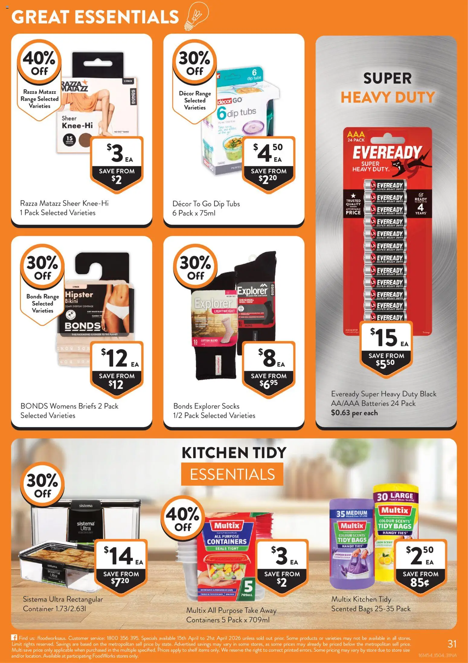 Foodworks catalogue - valid from 15.04.2026 | Page: 31 | Products: Bikini, Socks, Briefs, Microwave