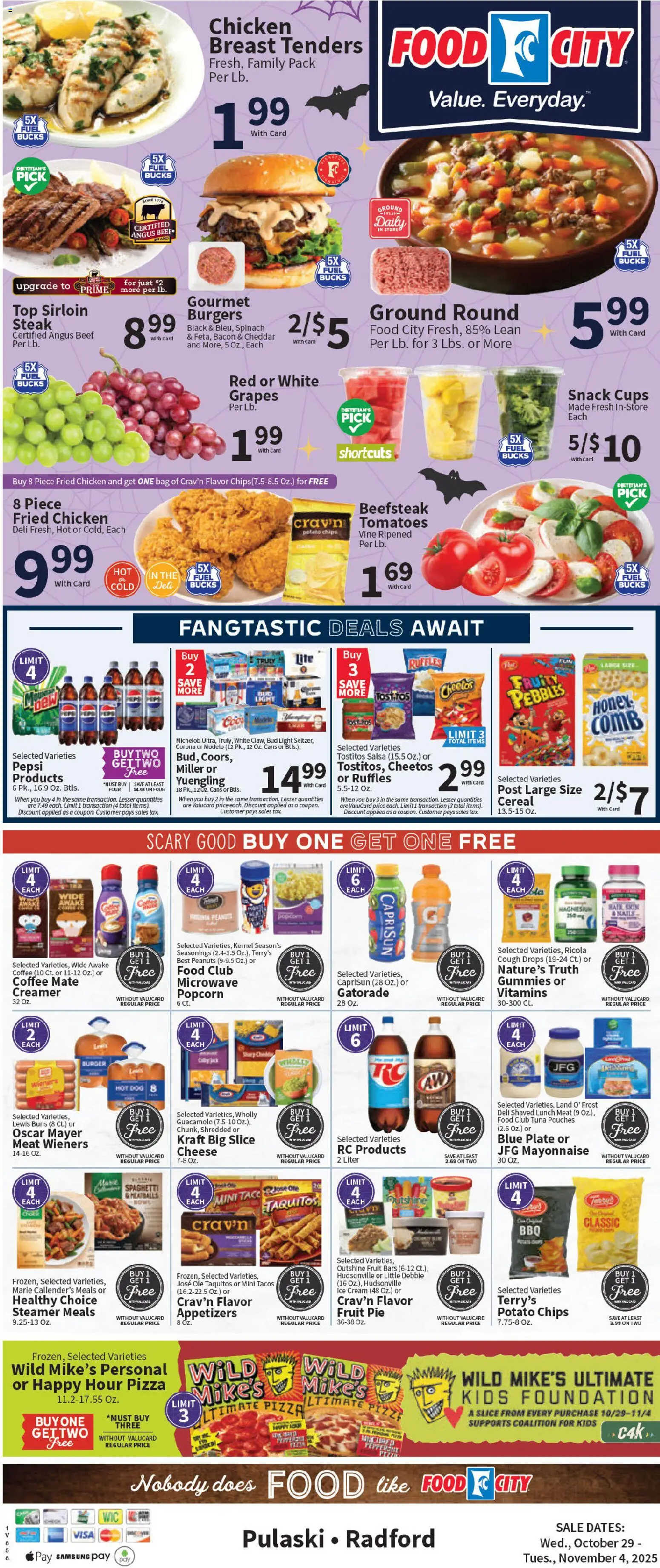 Food City Weekly Ad - valid from 29.10.2025 | Page: 3 | Products: Pizza, Ice cream, Grapes, Steamer