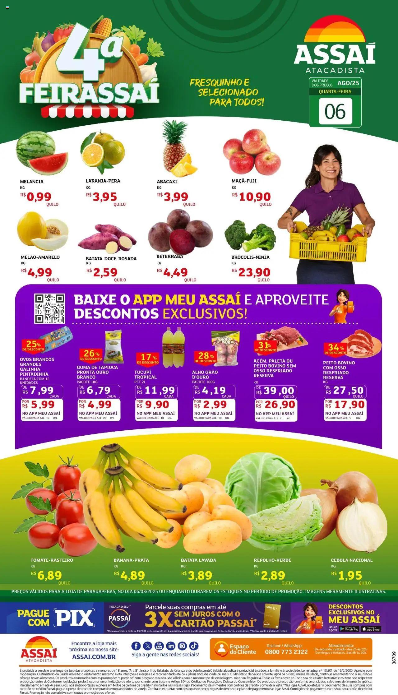 Assaí Atacadista Folheto - válido de 06.08.2025 | Página: 1 | Produtos: Tapioca, Ovos, Abacaxi, Batata