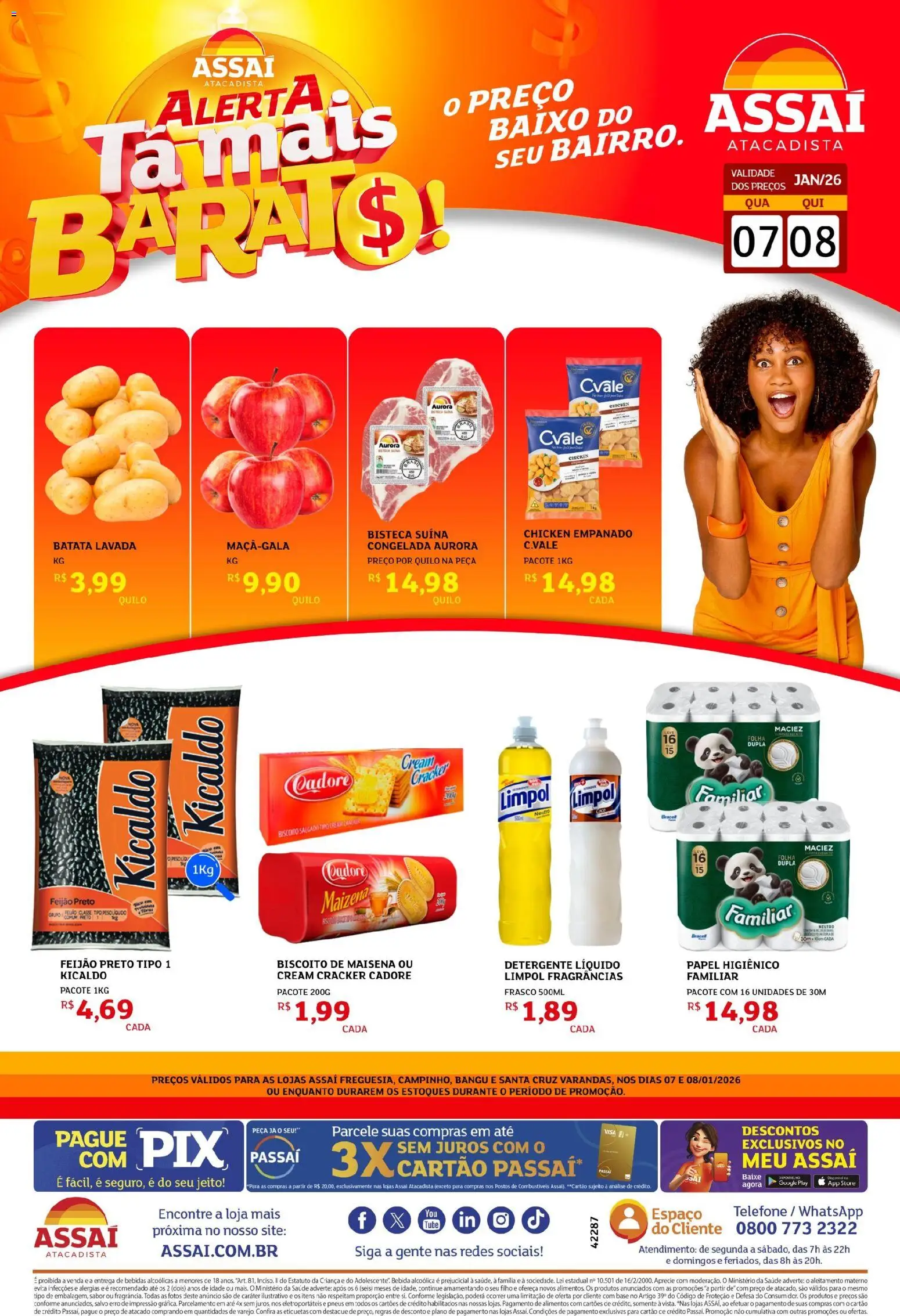 Assaí Atacadista Folheto - válido de 07.01.2026 | Página: 1 | Produtos: Detergente, Bebida, Cream cracker, Papel higiênico