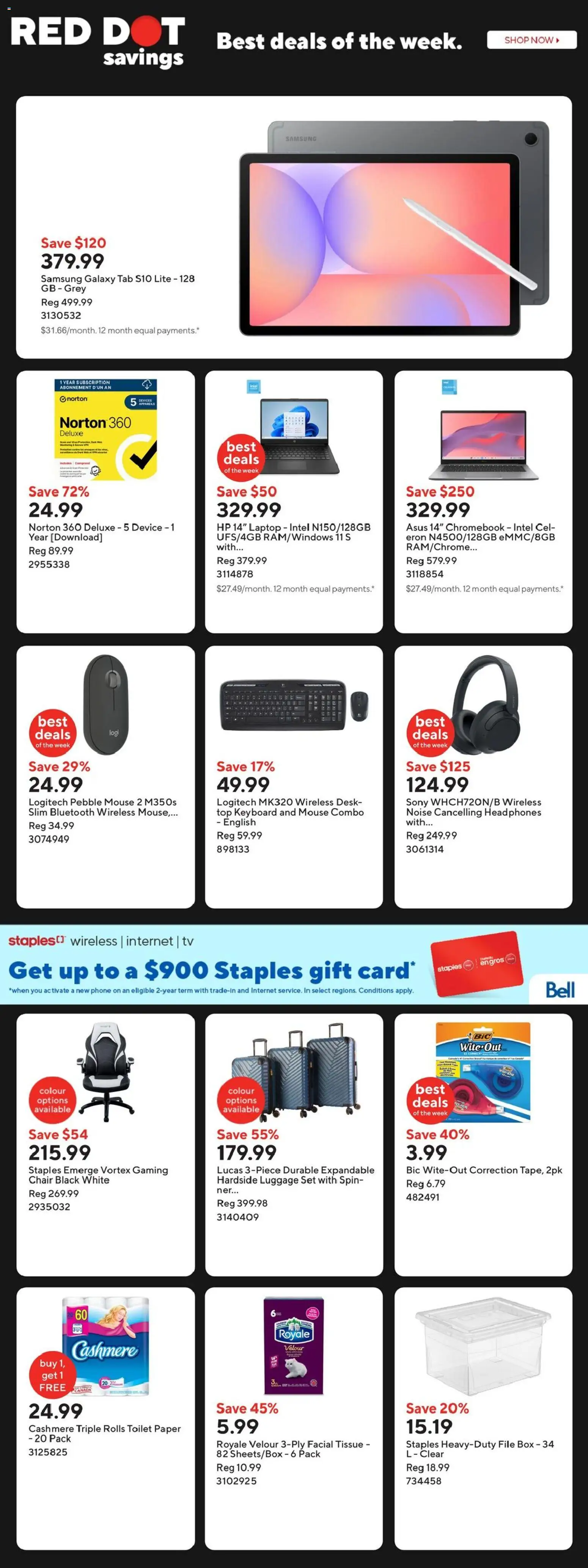 Staples flyer valid from 20.02.2026 | Page: 2 | Products: Mouse, Keyboard, Tv, Headphones