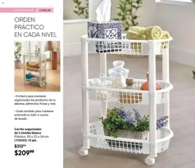Vista previa de Carrito organizador de 3 niveles blanco, Plástico. 55 x 22 x 34 cm (193003) 18 pts, nuevo folleto de la tienda, válido en México a partir del 20.02.2026 | Página: 32 | Productos: Organizador, Baño