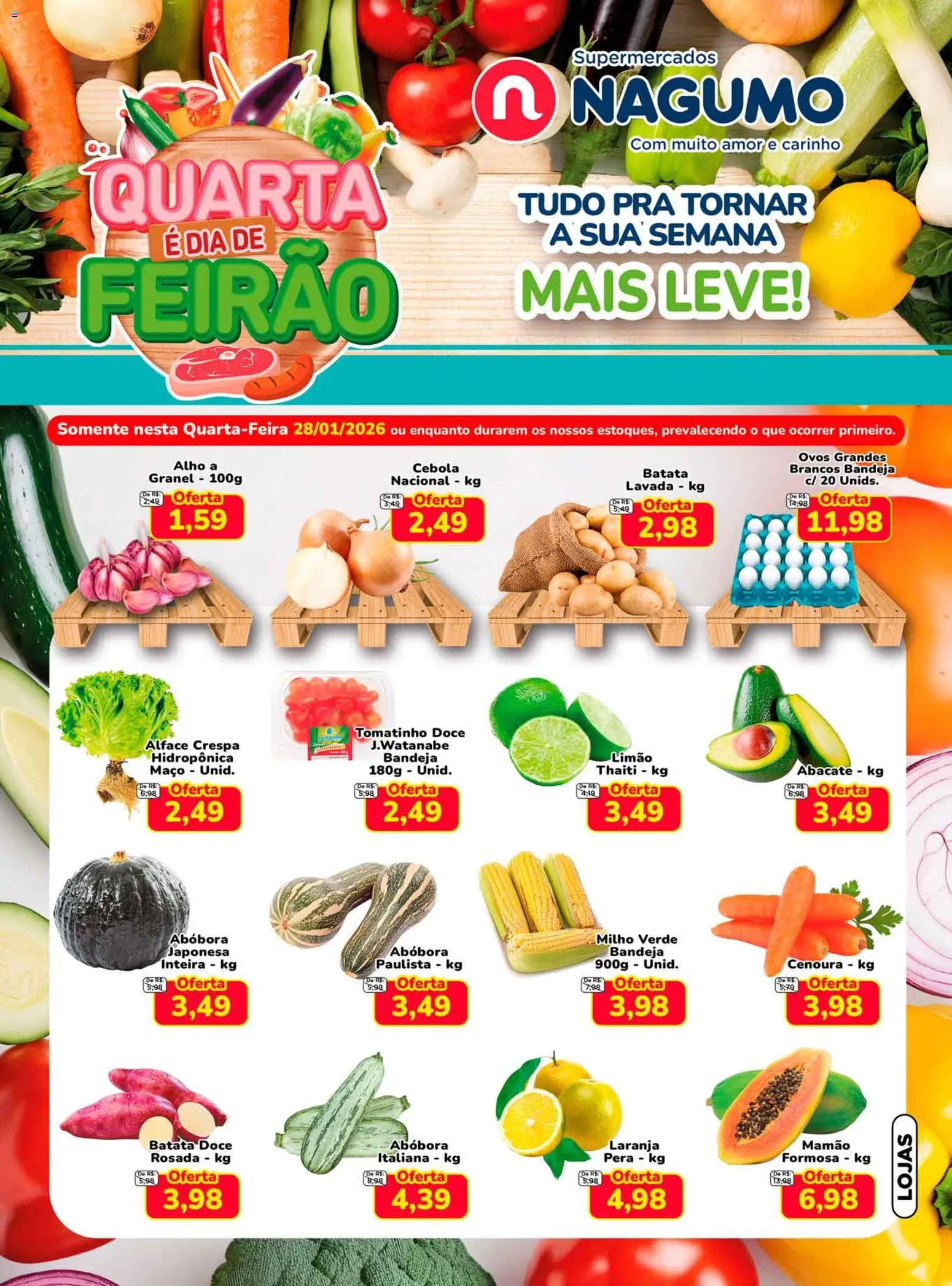 Nagumo Folheto - válido de 28.01.2026 | Página: 1 | Produtos: Pera, Milho verde, Cenoura, Bandeja