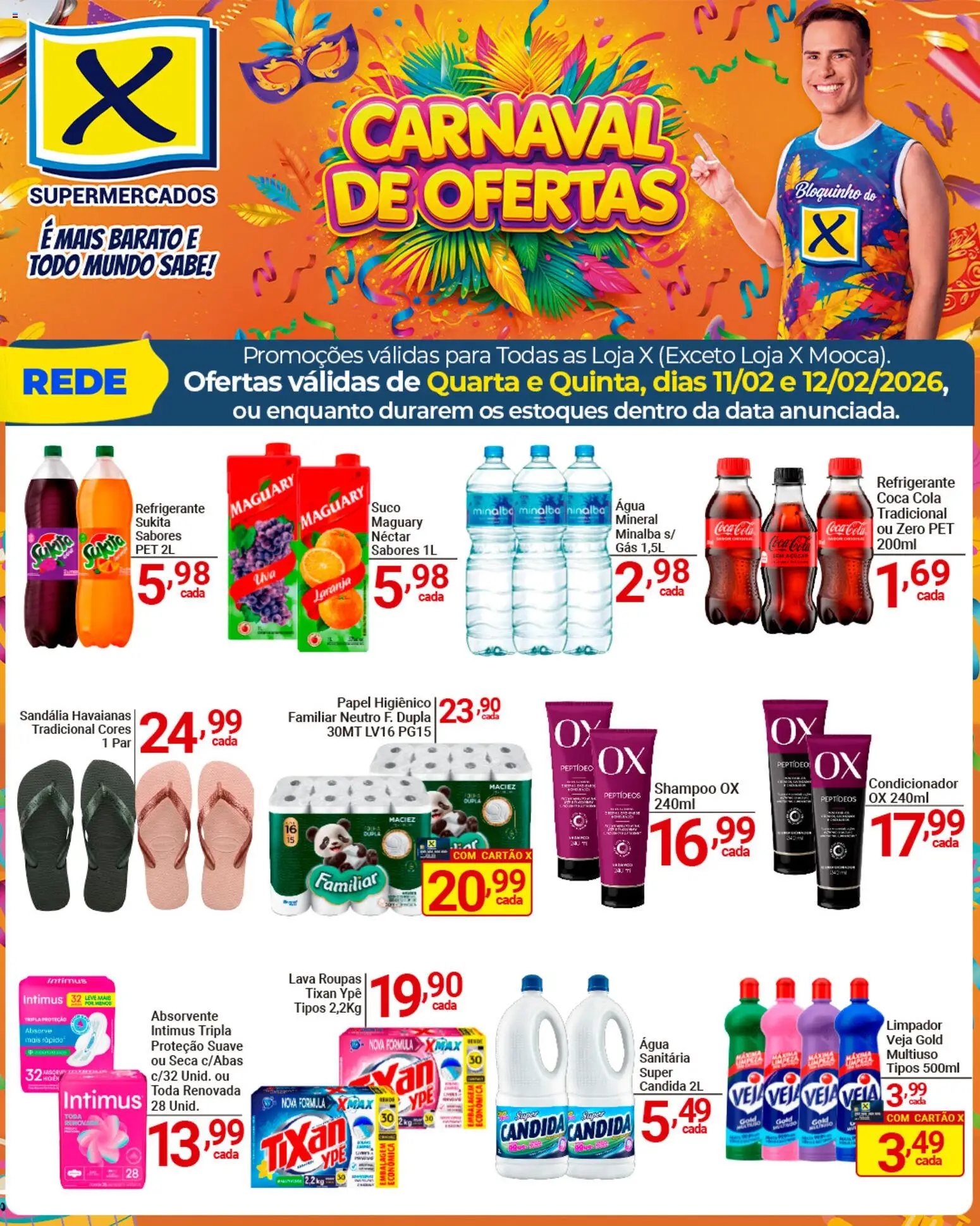 X Supermercados Folheto - válido de 11.02.2026 | Página: 3 | Produtos: Minalba, Cola, Açúcar, Papel higiênico