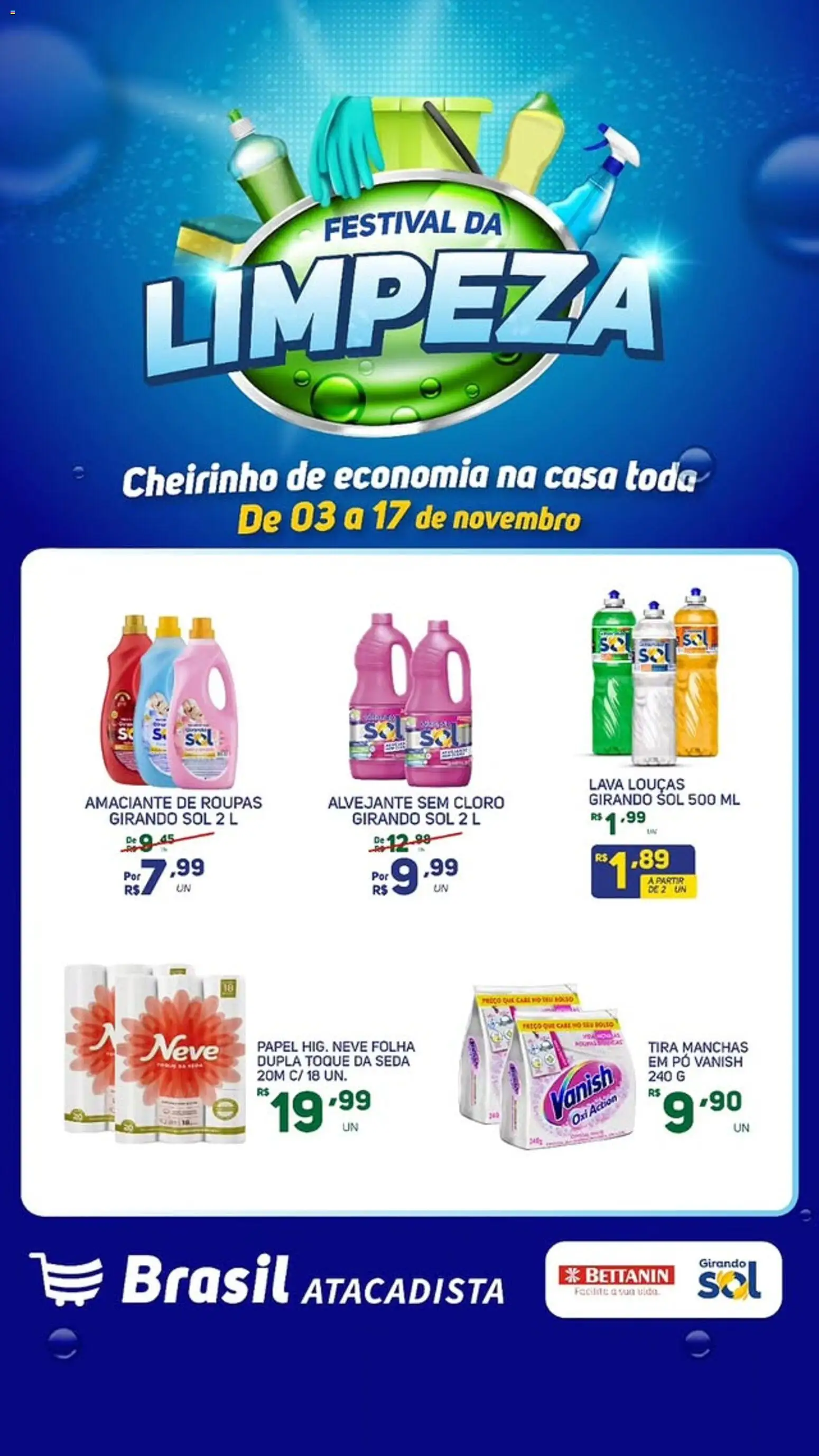 Brasil Atacadista Folheto - válido de 03.11.2025 | Página: 1 | Produtos: Cloro, Tira manchas, Alvejante, Vanish