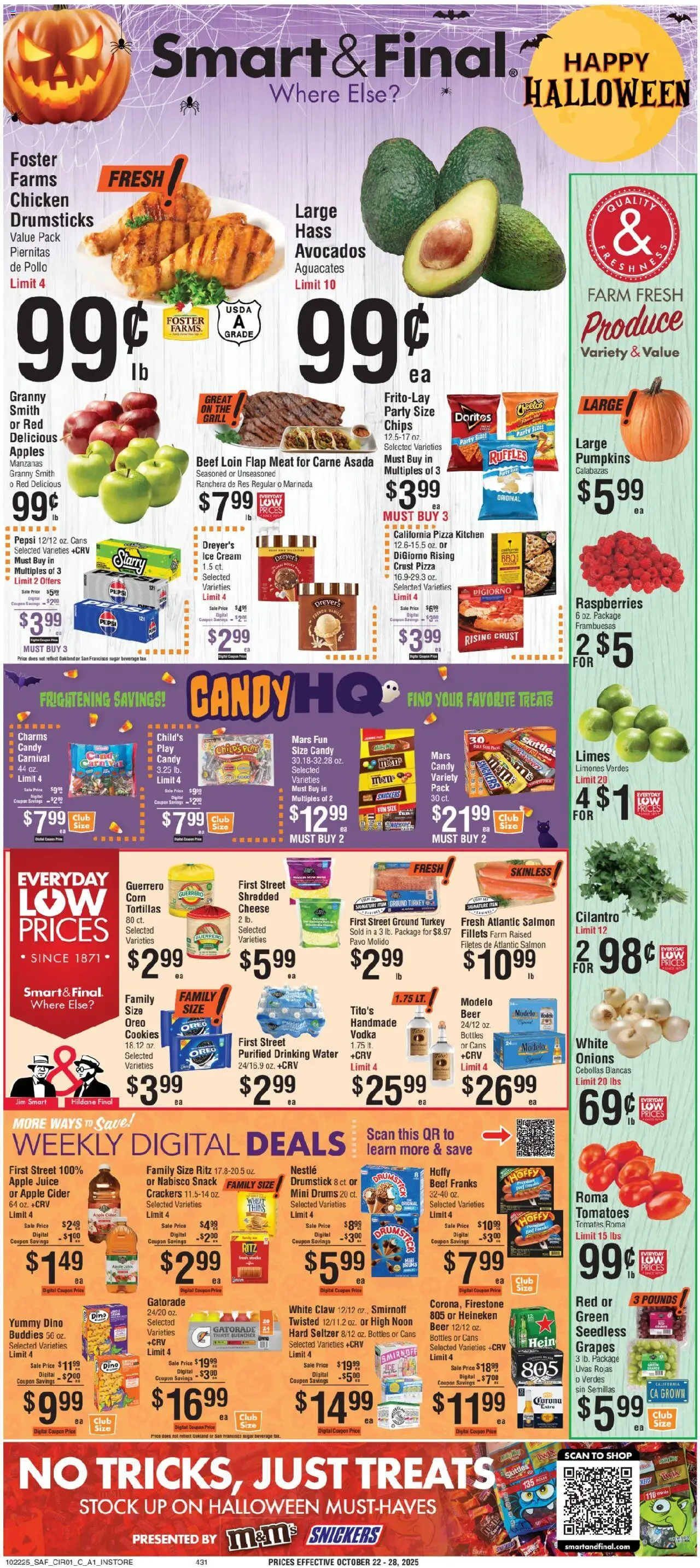 Smart & Final Weekly Ad - valid from 21.10.2025 | Page: 1 | Products: Cheese, Tomatoes, Vodka, Water