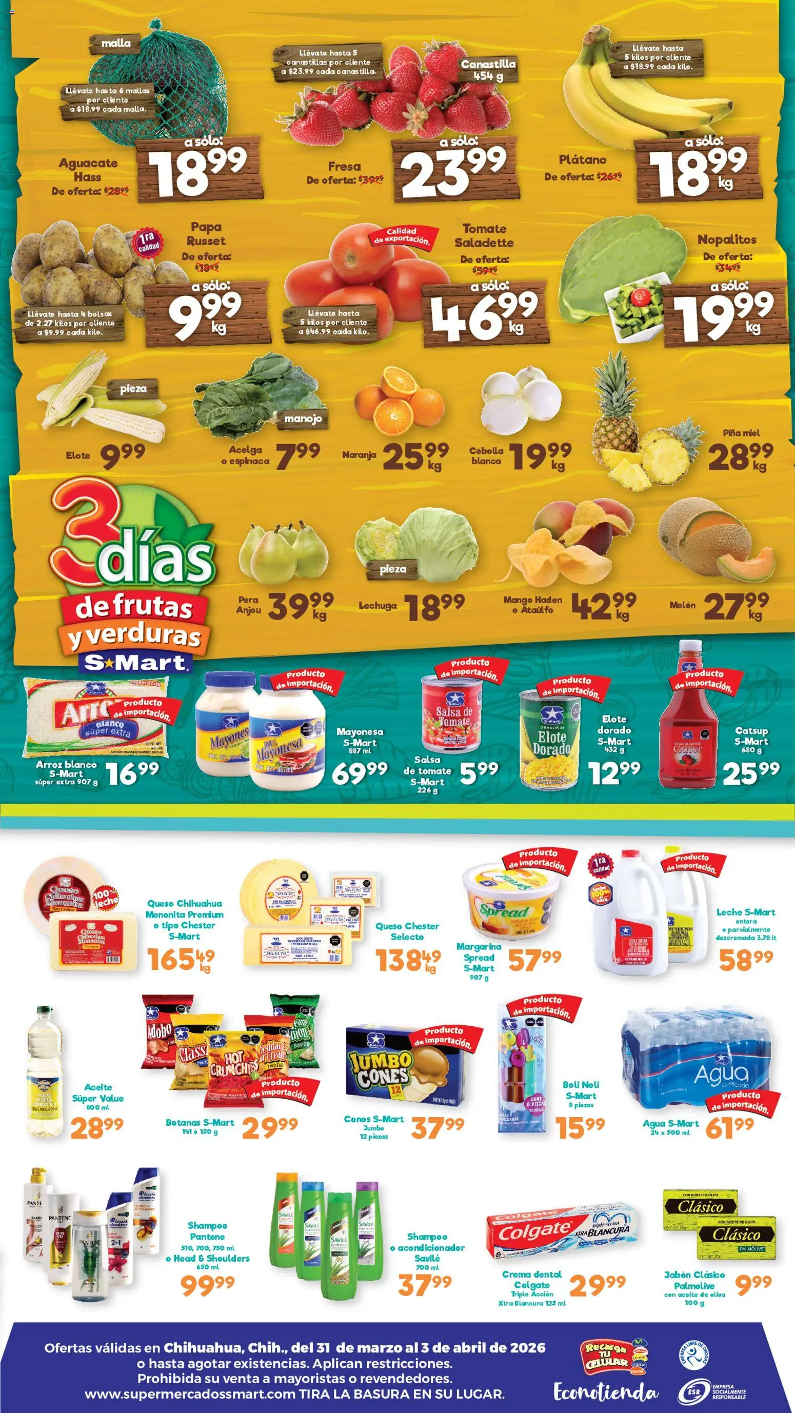 Nuevas ofertas de S-Mart válidas en toda la República Mexicana desde el 31.03.2026. ¡Encuentra las mejores ofertas en S-Mart folleto Chihuahua! | Página: 2 | Productos: Papa, Leche, Mango, Piña
