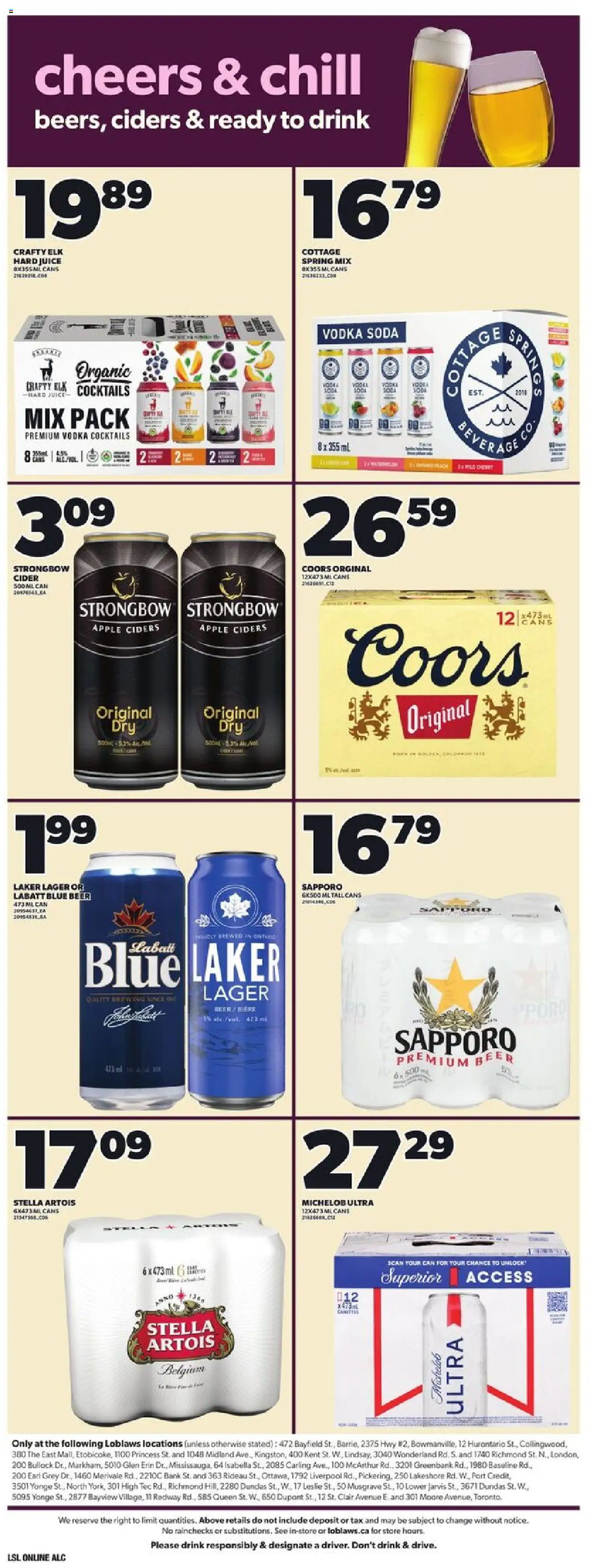 Loblaws flyer valid from 09.10.2025 | Page: 15 | Products: Vodka, Juice, Beer