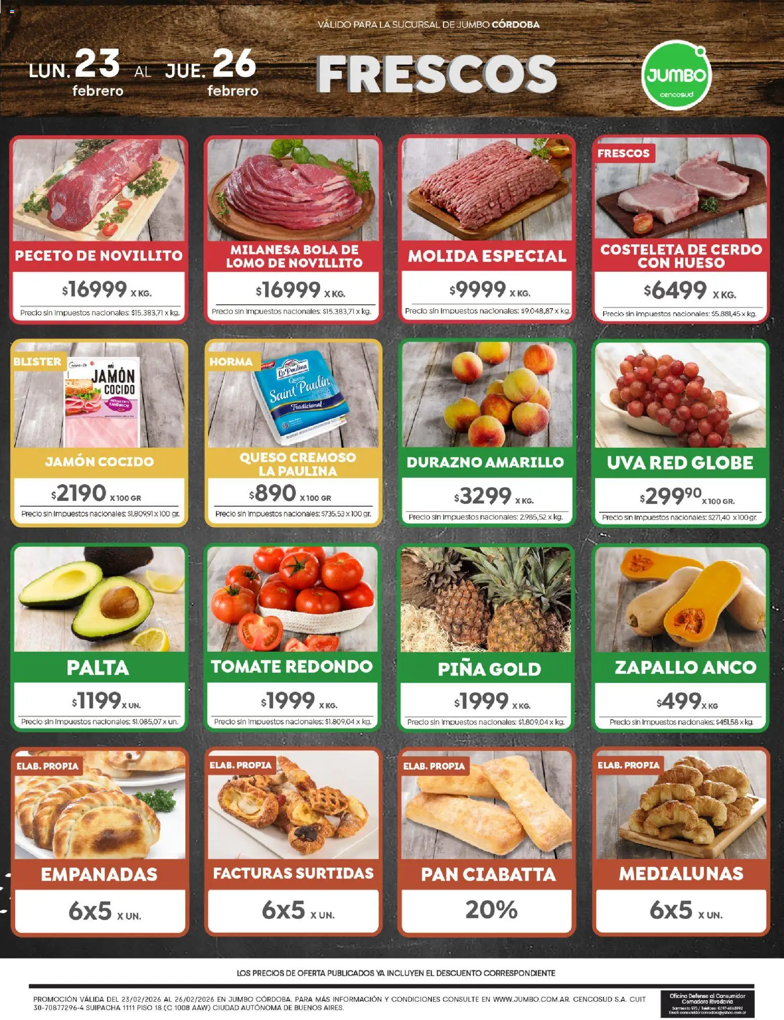 Jumbo - Ofertas | Córdoba │ válido desde el 23.02.2026 | Página: 1 | Productos: Teléfono, Jamón cocido, Tomate, Cerdo