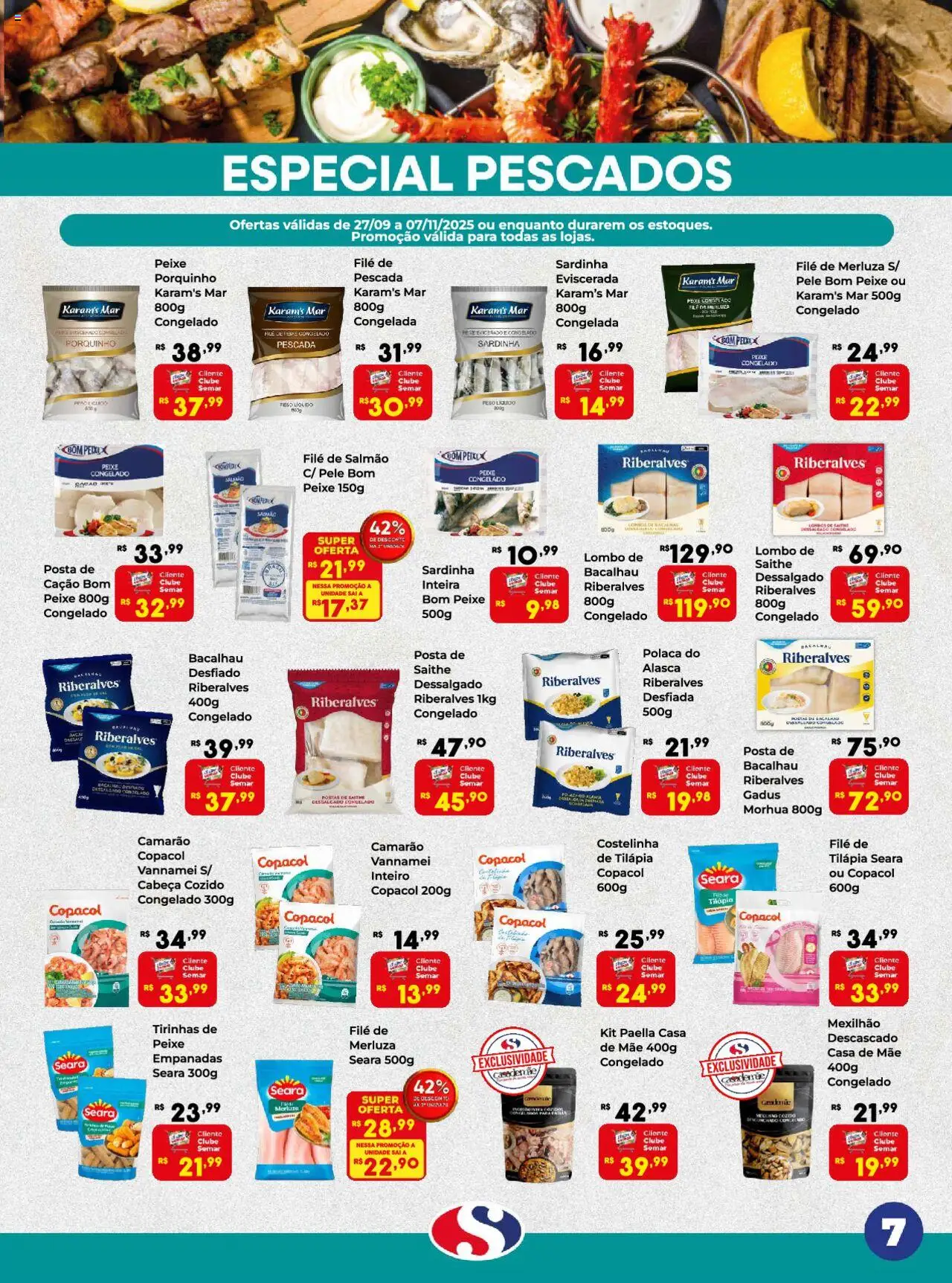 Semar Supermercado Folheto - válido de 27.09.2025 | Página: 7 | Produtos: Bacalhau, Lombo, Tilápia, Peixe