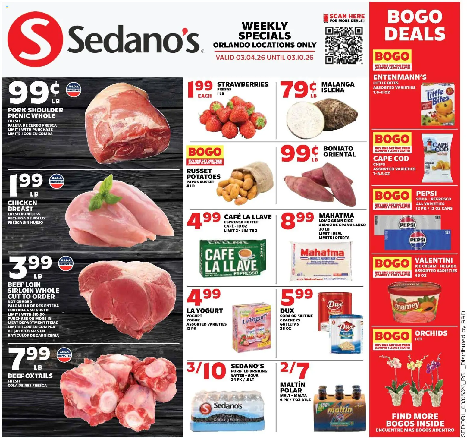 Sedano's Weekly Ad - valid from 04.03.2026 | Page: 1 | Products: Yogurt, Pork, Rice, Strawberries