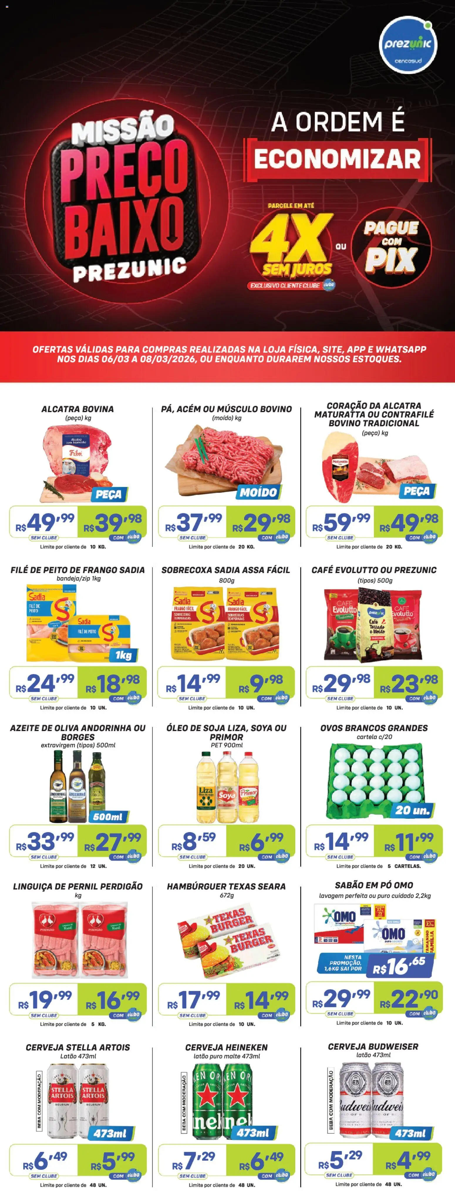 Prezunic Folheto - válido de 06.03.2026 | Página: 1 | Produtos: Pó, Linguiça, Ovos, Peito de frango