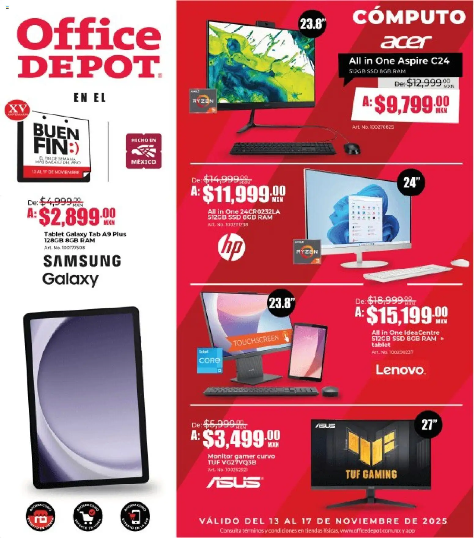 Nuevas ofertas de Office Depot válidas en toda la República Mexicana desde el 13.11.2025. ¡Encuentra las mejores ofertas en Office Depot Buen Fin! | Página: 4 | Productos: Tablet, Monitor