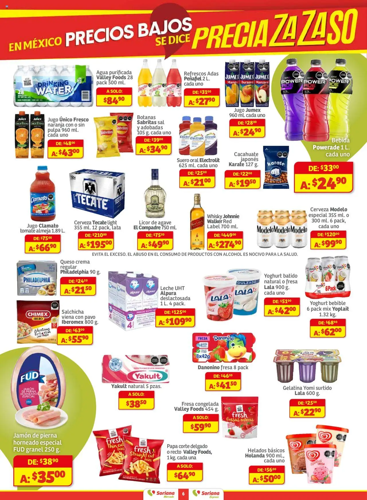 Nuevas ofertas de Soriana válidas en toda la República Mexicana desde el 16.10.2025. ¡Encuentra las mejores ofertas en Soriana - Pesito Valedor Mercado: Nay, Sin, Son! | Página: 6 | Productos: Fresa, Gelatina, Salchicha, Cacahuate
