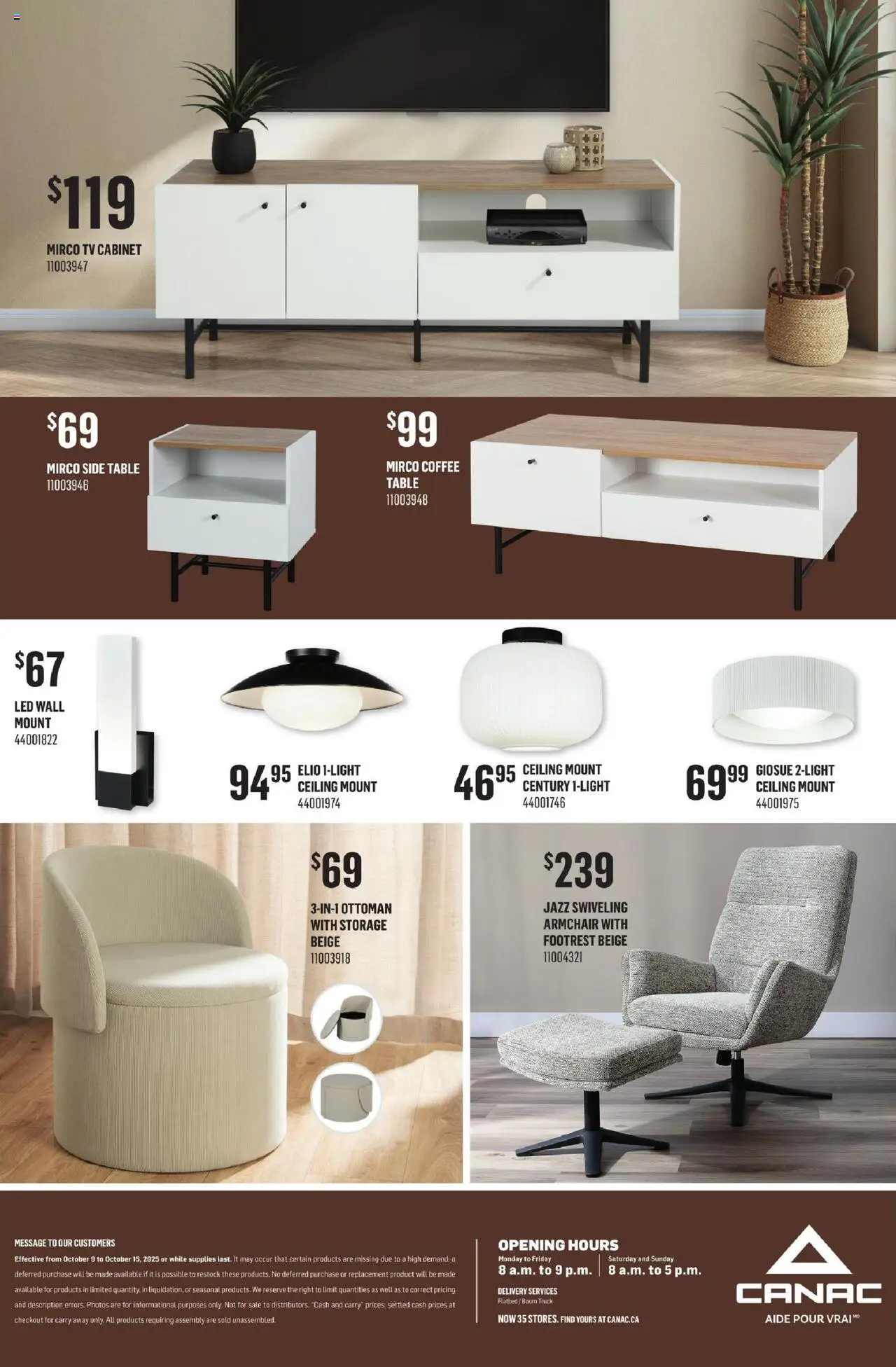 Canac flyer valid from 09.10.2025 | Page: 11 | Products: Tv, Armchair, Tv cabinet, Table