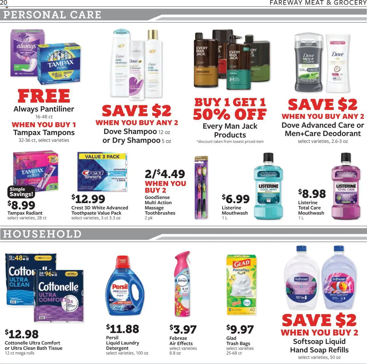 Fareway Weekly Ad - valid from 04.08.2025 | Page: 20 | Products: Shampoo, Deodorant, Toothpaste, Mouthwash