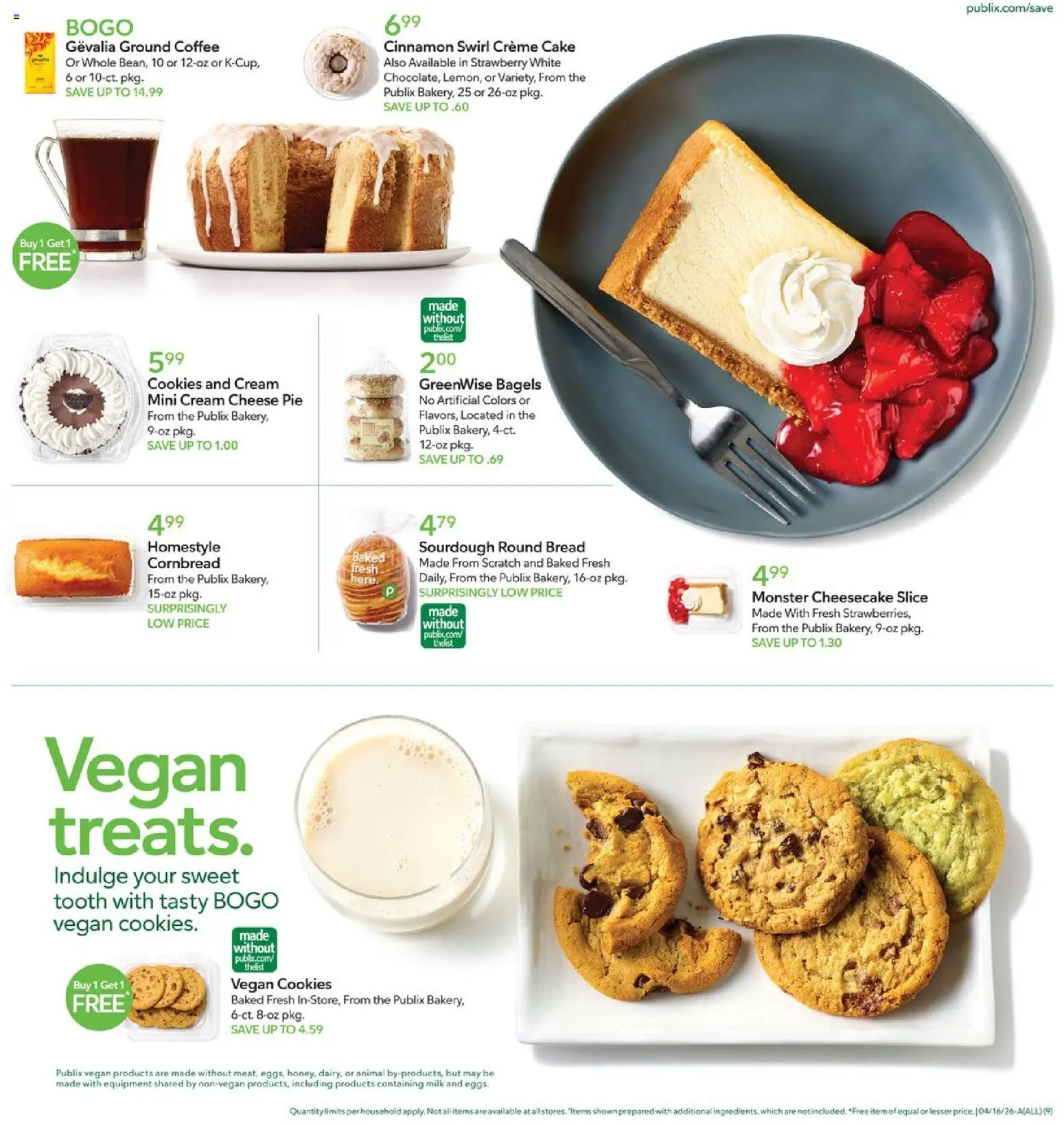 Publix Weekly Ad - valid from 15.04.2026 | Page: 9 | Products: Cheese, Bread, Coffee, Cheesecake