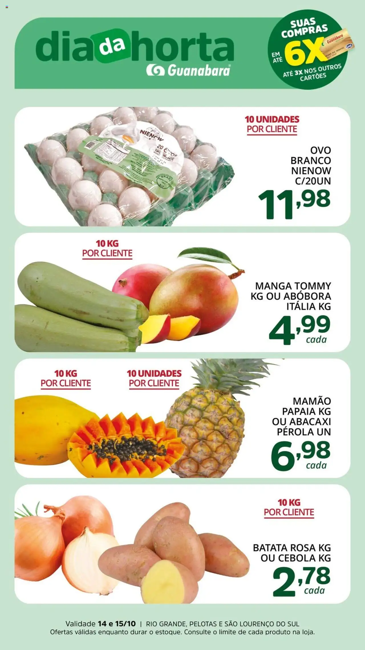 Supermercado Guanabara Folheto - válido de 14.10.2025 | Página: 3 | Produtos: Cebola, Abacaxi, Mamão, Batata