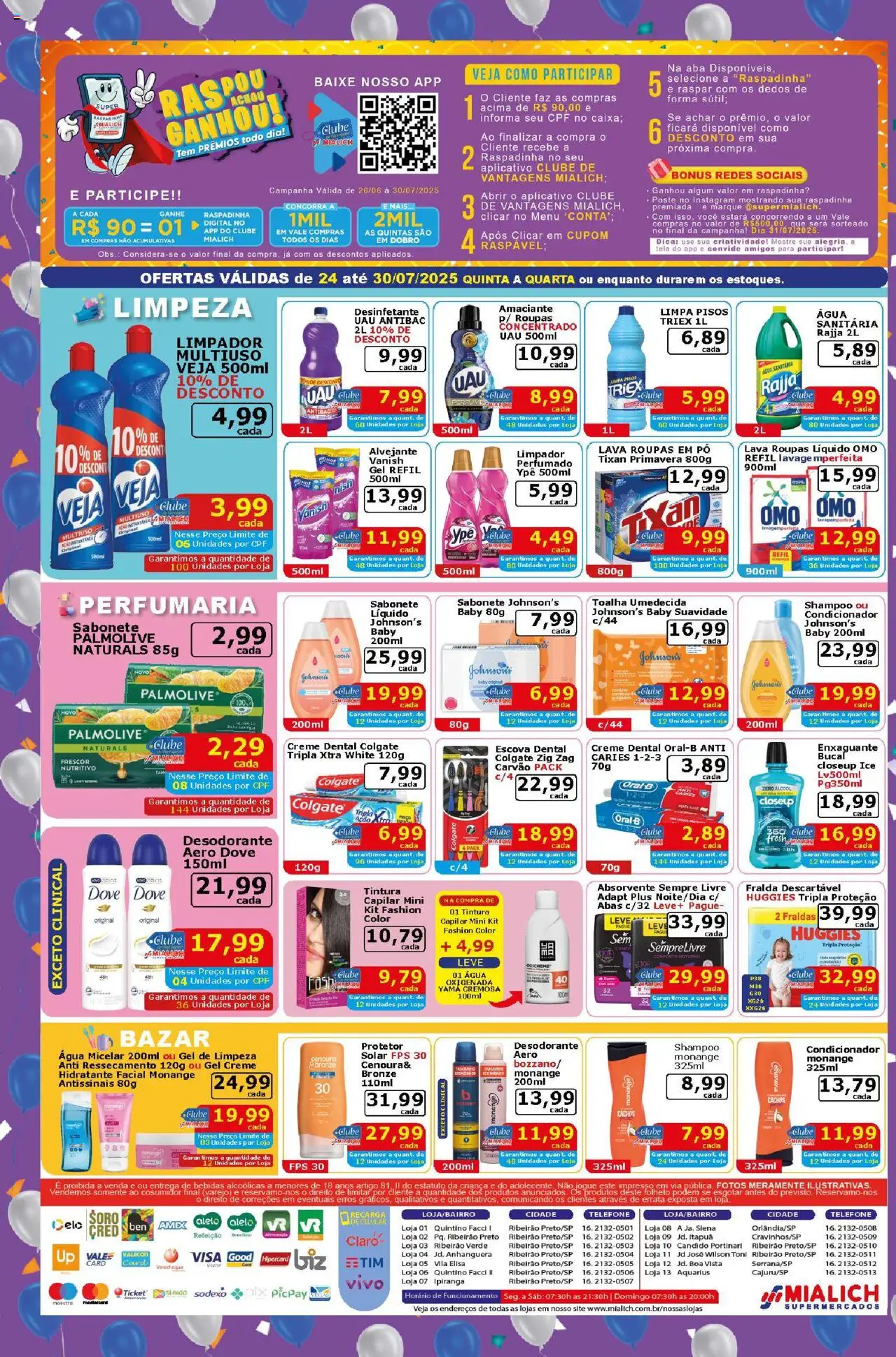 Mialich Supermercados Folheto - válido de 24.07.2025 | Página: 4 | Produtos: Alvejante, Toalha umedecida, Desinfetante, Água sanitária