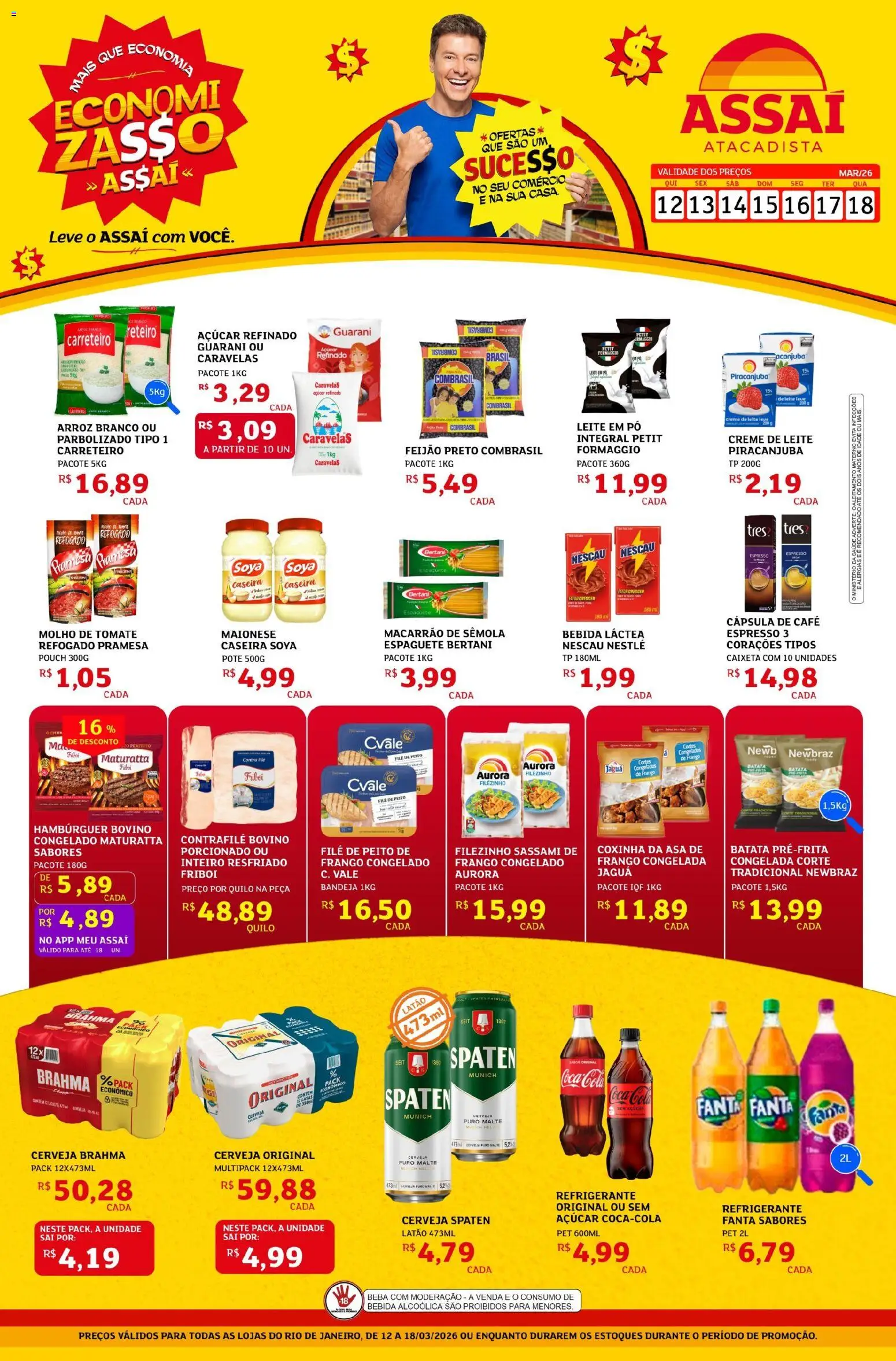 Assaí Atacadista Folheto - válido de 12.03.2026 | Página: 1 | Produtos: Espaguete, Café, Hambúrguer, Bandeja