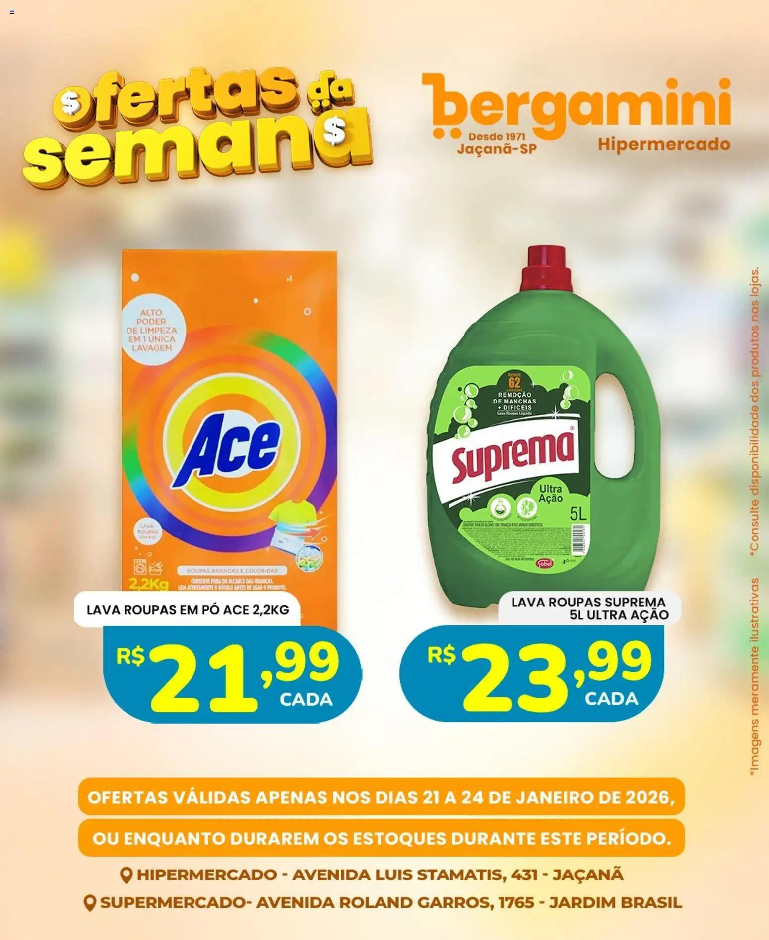 Supermercado Bergamini Folheto - válido de 21.01.2026 | Página: 8 | Produtos: Pó, Roupas