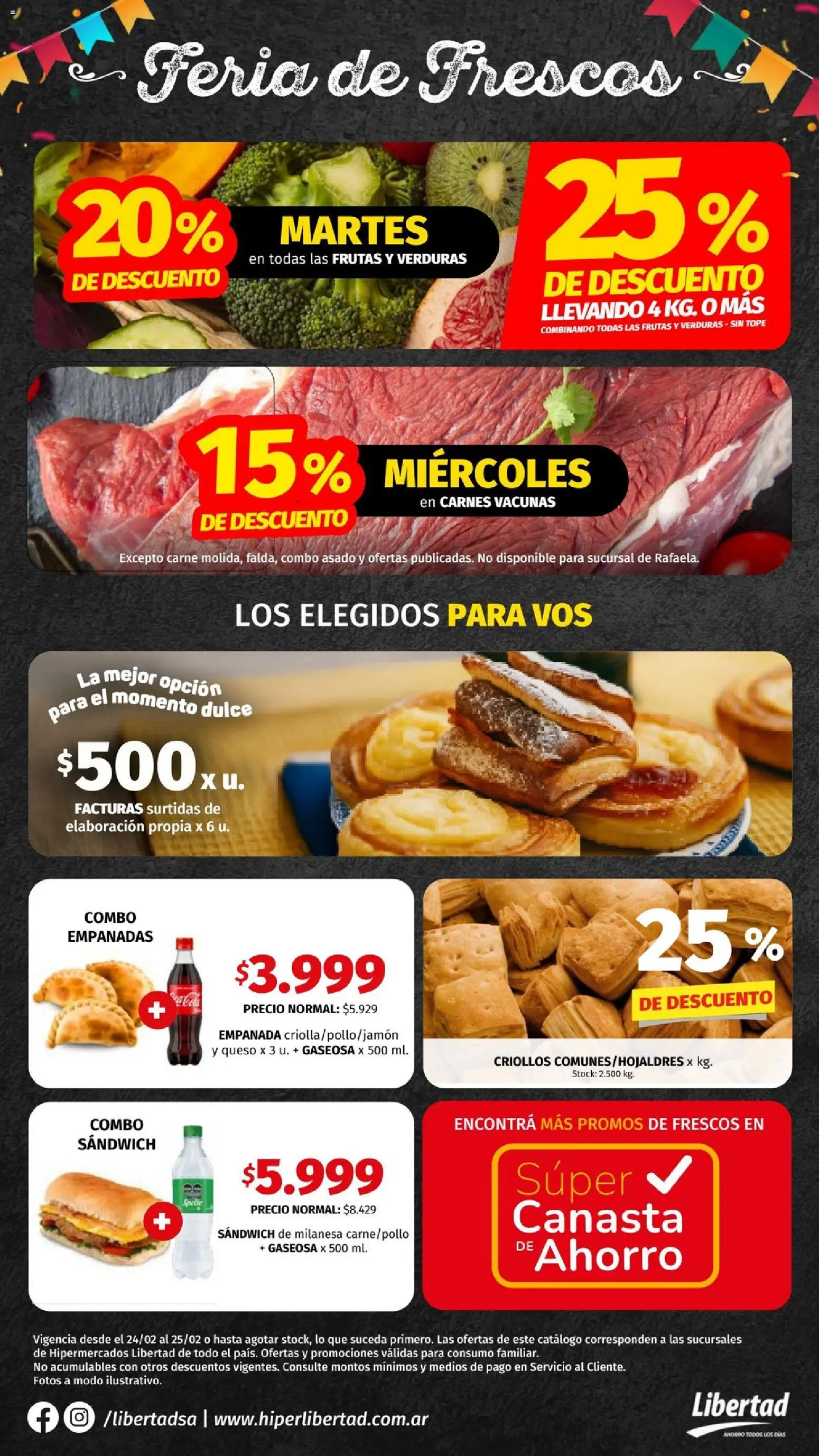 Hipermercado Libertad - Feria de Frescos  │ válido desde el 24.02.2026 | Página: 1 | Productos: Milanesa, Gaseosa, Queso, Canasta