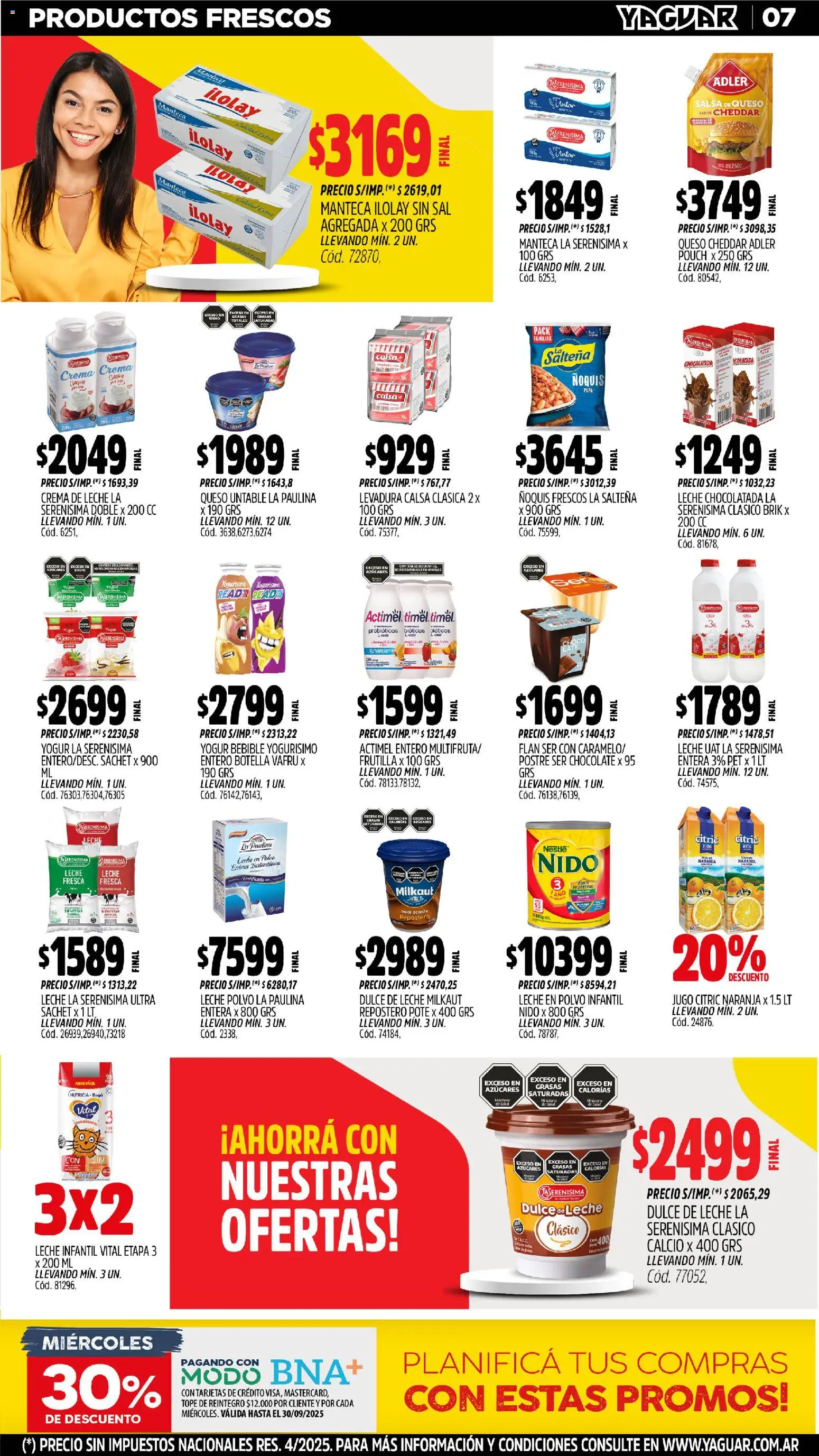 Yaguar - Trelew │ válido desde el 27.10.2025 | Página: 7 | Productos: Dulce de leche, Manteca, Chocolatada, Jugo