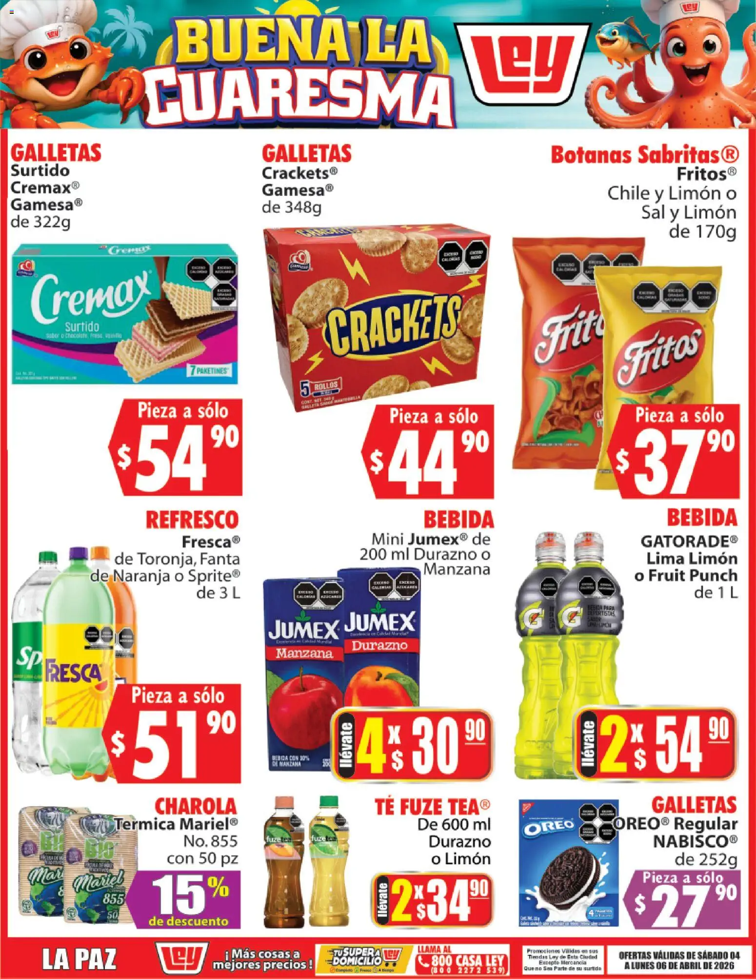 Nuevas ofertas de Casa Ley válidas en toda la República Mexicana desde el 04.04.2026. ¡Encuentra las mejores ofertas en Casa Ley folleto Buena la Cuaresma! | Página: 5 | Productos: Refresco, Limón, Galletas, Té