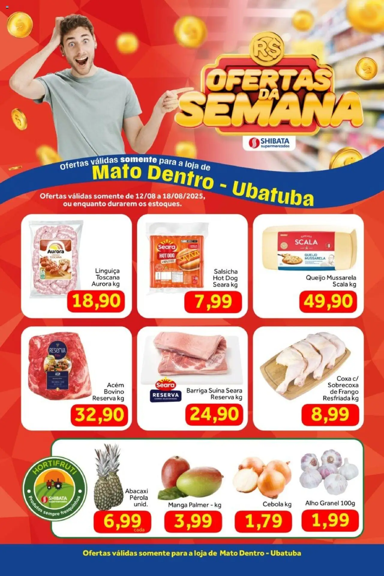 Shibata Folheto - válido de 12.08.2025 | Página: 1 | Produtos: Alho, Cebola, Salsicha, Abacaxi