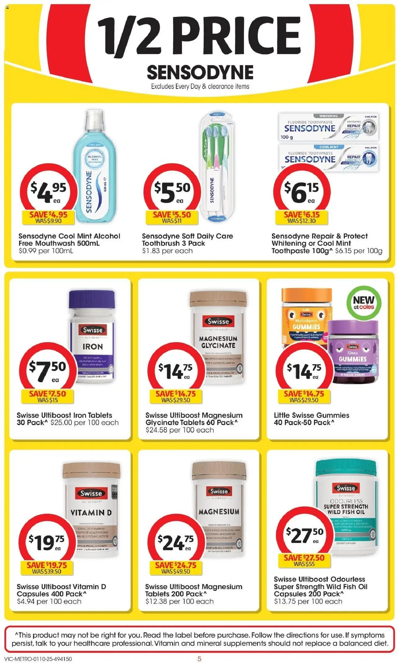 Coles catalogue - valid from 01.10.2025 | Page: 5 | Products: Fish, Mouthwash, Multivitamin, Iron