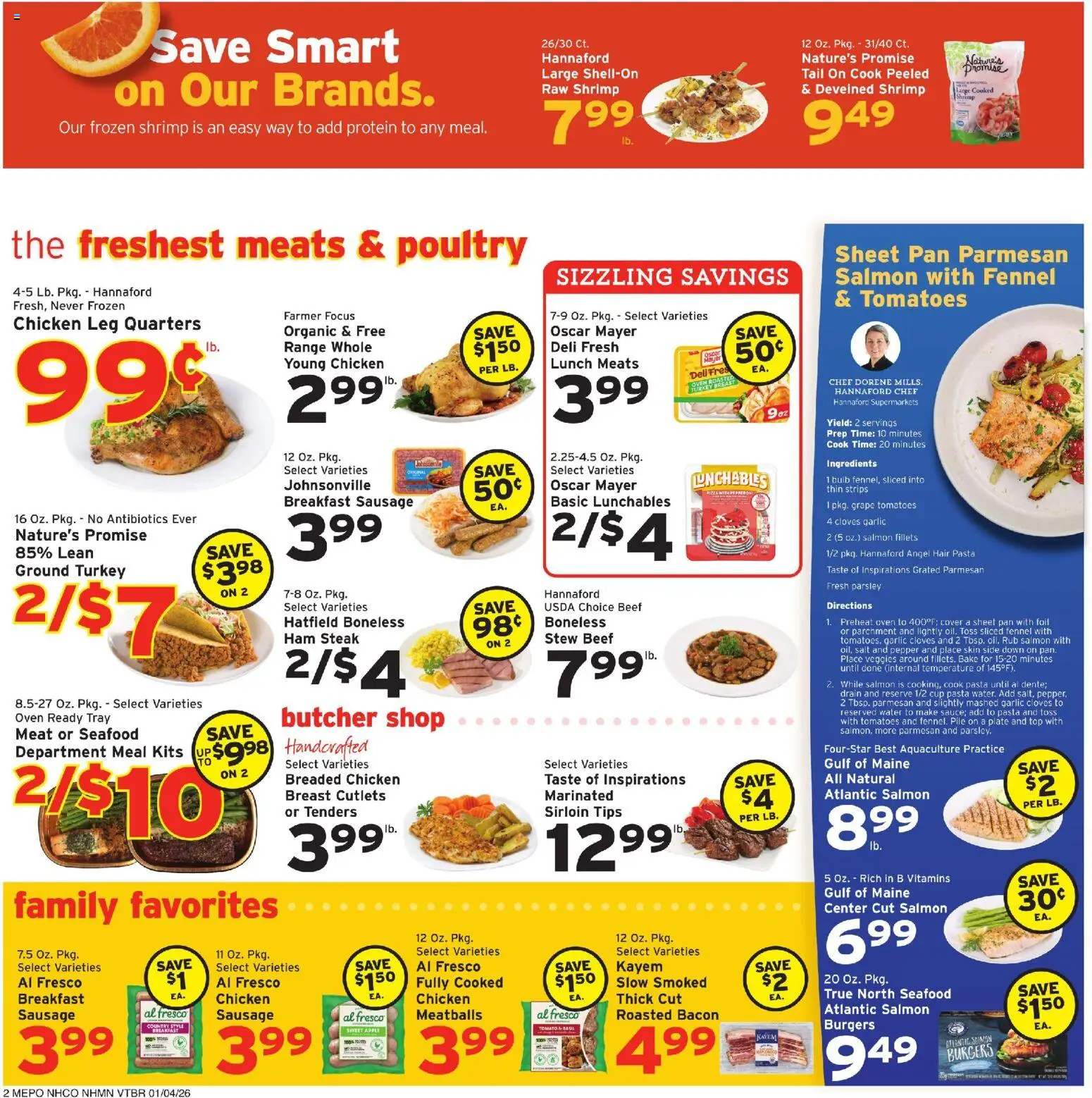 Hannaford Weekly Ad - valid from 04.01.2026 | Page: 2 | Products: Pan, Beef, Seafood, Sausage