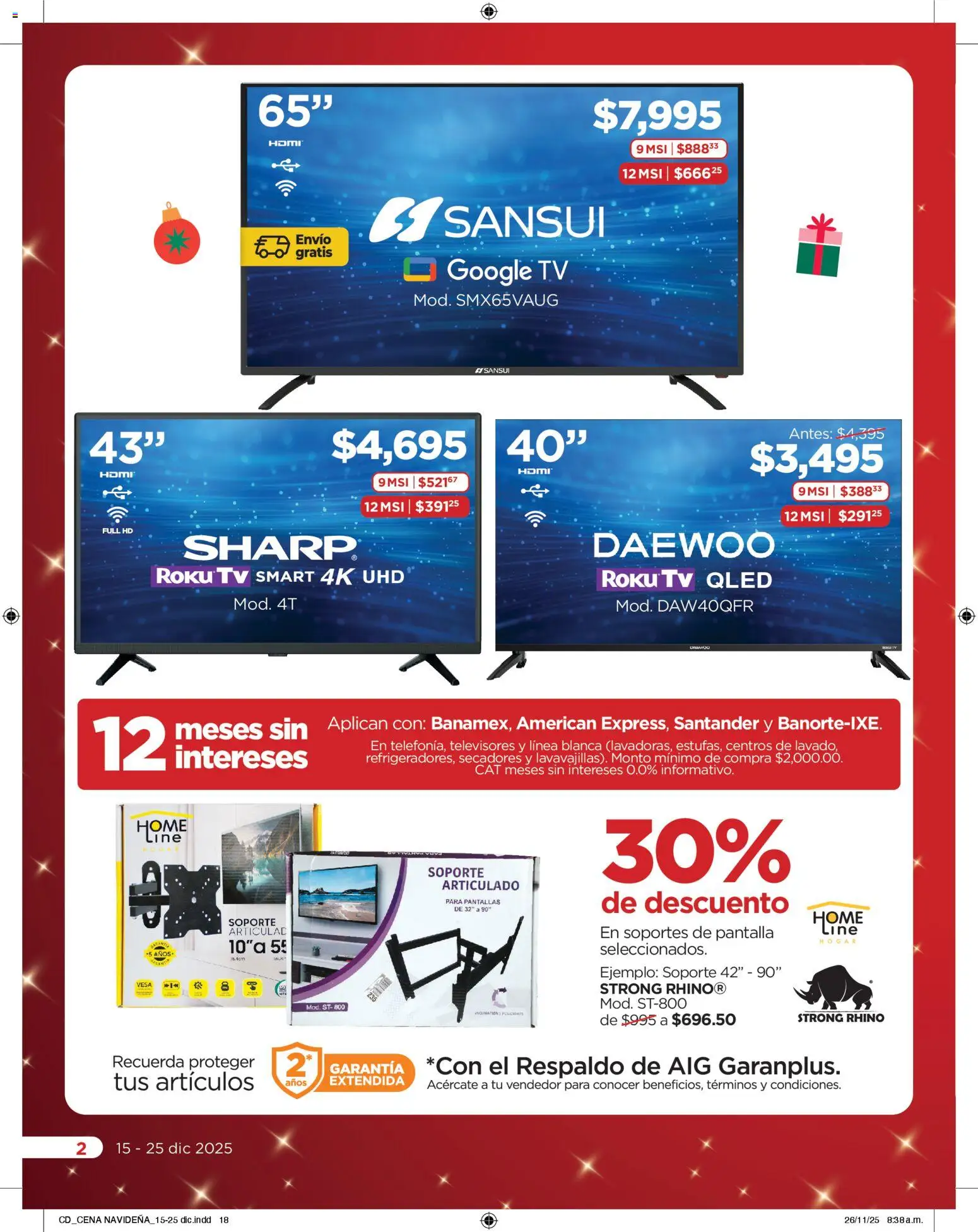 Nuevas ofertas de Chedraui válidas en toda la República Mexicana desde el 15.12.2025. ¡Encuentra las mejores ofertas en Chedraui folleto Delicias navideñas! | Página: 19 | Productos: Pantallas