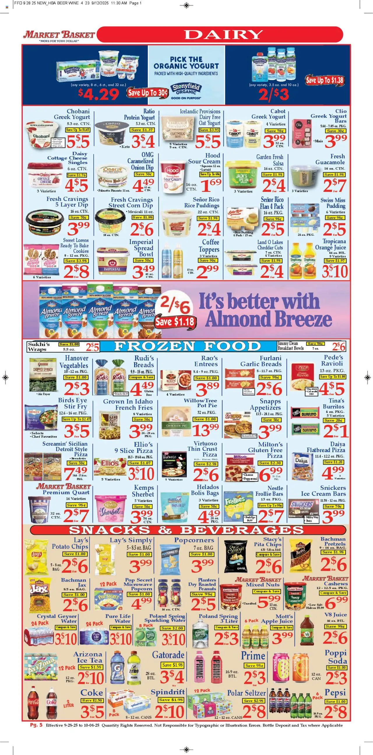Market Basket Ad - valid from 28.09.2025 | Page: 5 | Products: Cheese, Juice, Garlic, UPS