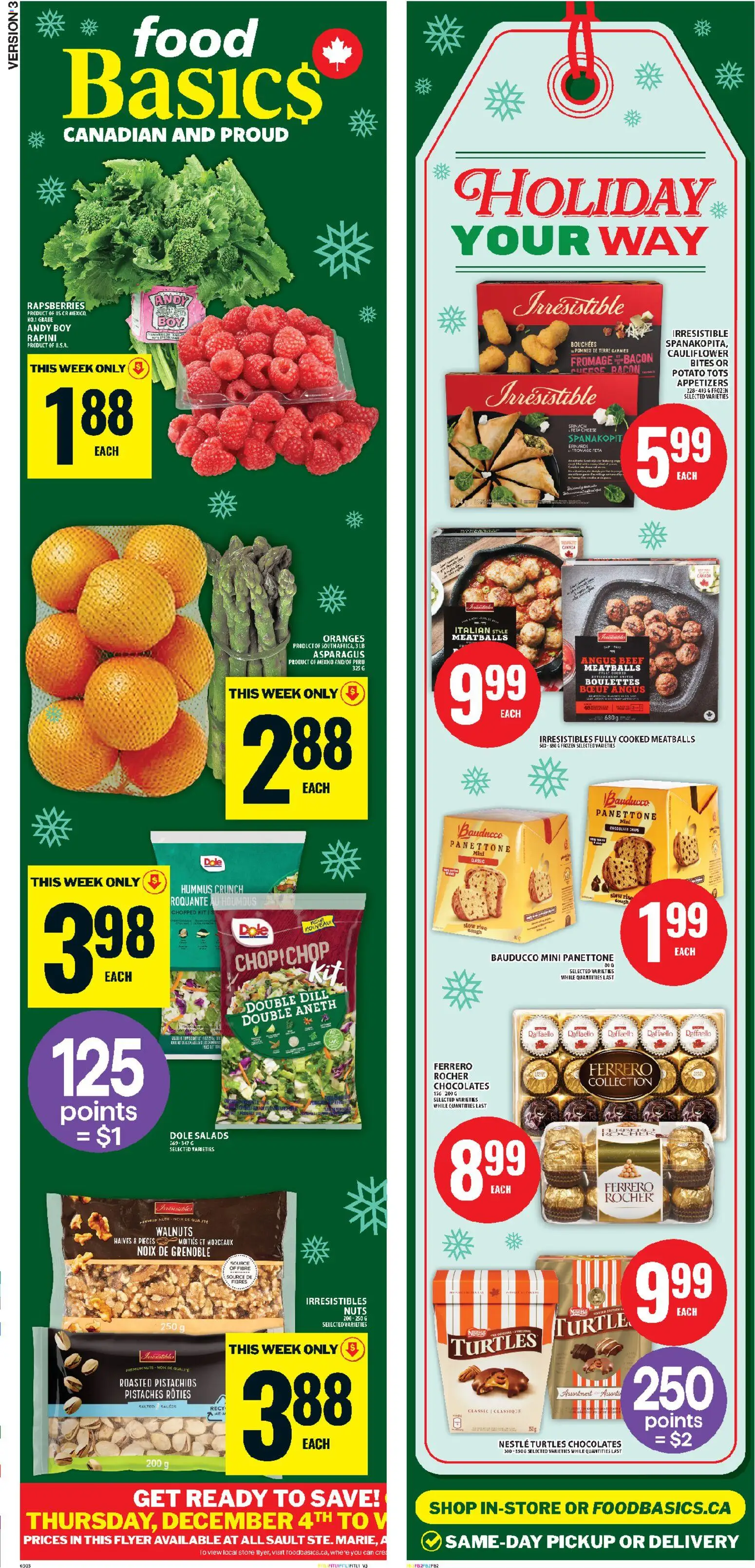 Food Basics flyer valid from 04.12.2025 | Page: 2 | Products: Kiwi, Nuts, Cheese, Chocolate