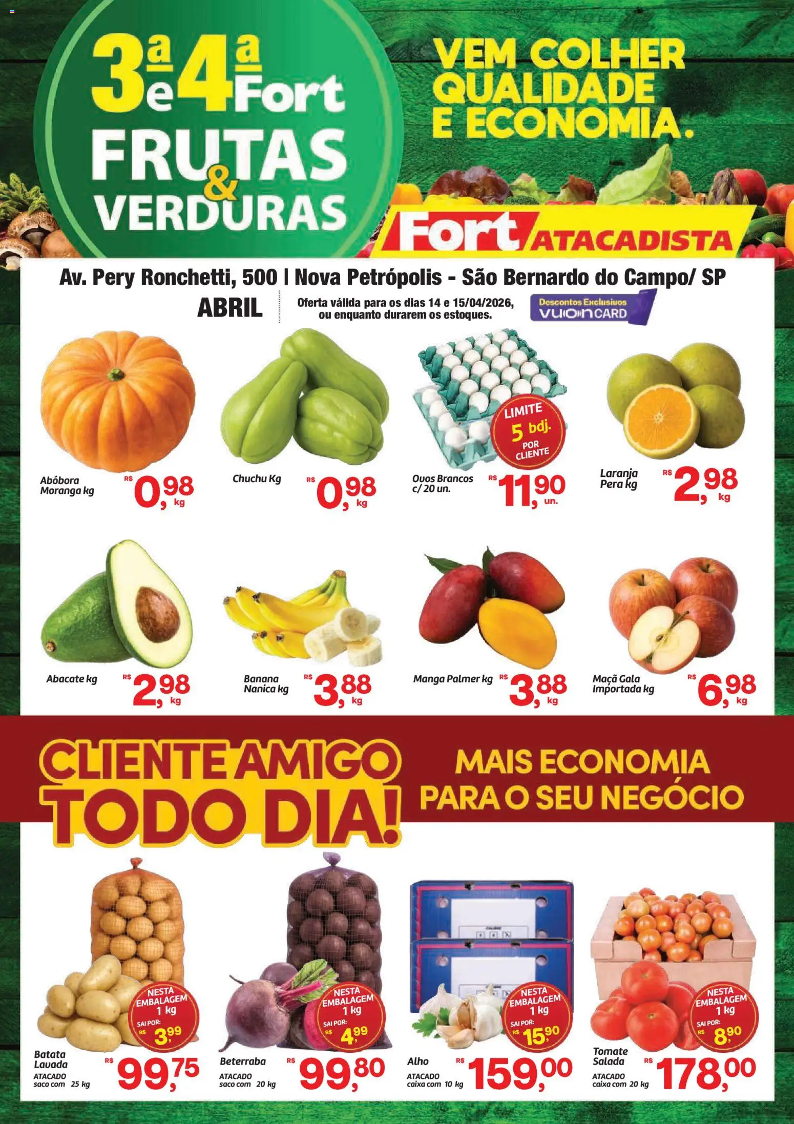Fort Atacadista Folheto - válido de 14.04.2026 | Página: 1 | Produtos: Chuchu, Abóbora, Alho, Batata