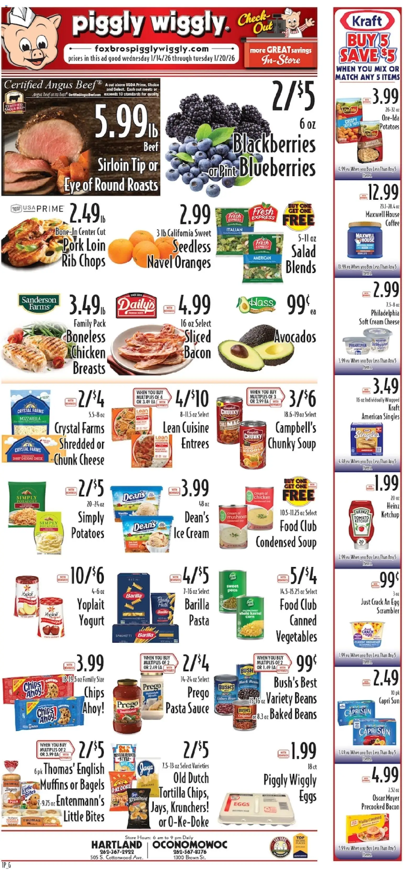 Piggly Wiggly Weekly Ad - valid from 14.01.2026 | Page: 2 | Products: Oranges, Beef, Pasta, Sauce