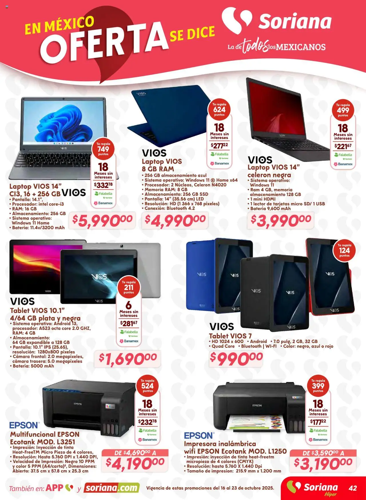 Nuevas ofertas de Soriana válidas en toda la República Mexicana desde el 16.10.2025. ¡Encuentra las mejores ofertas en Soriana - Preciazazaso Híper: Frontera Chia, Q. Roo! | Página: 41 | Productos: Usb, Tablet, Impresora, Batería