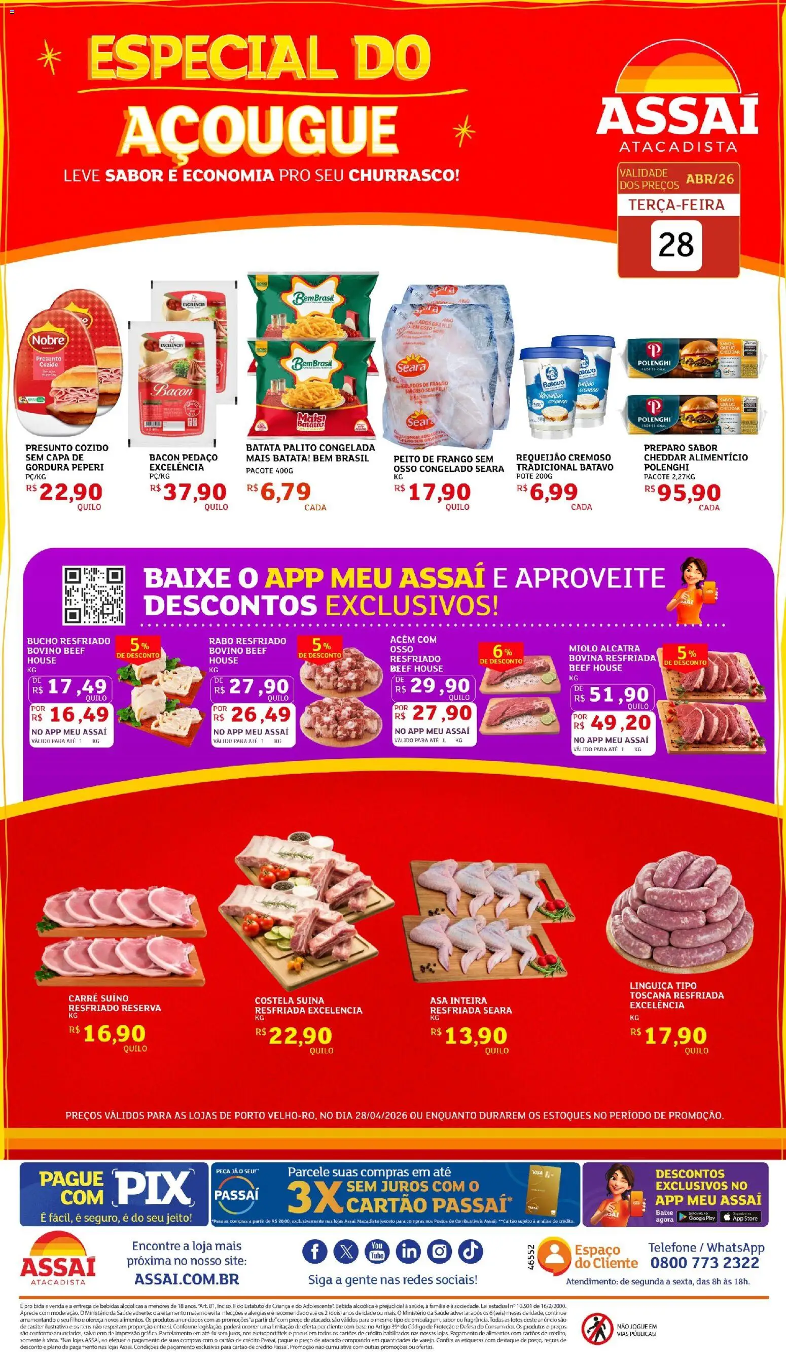 Assaí Atacadista Folheto - válido de 28.04.2026 | Página: 1 | Produtos: Linguiça, Alcatra, Pneus, Requeijão