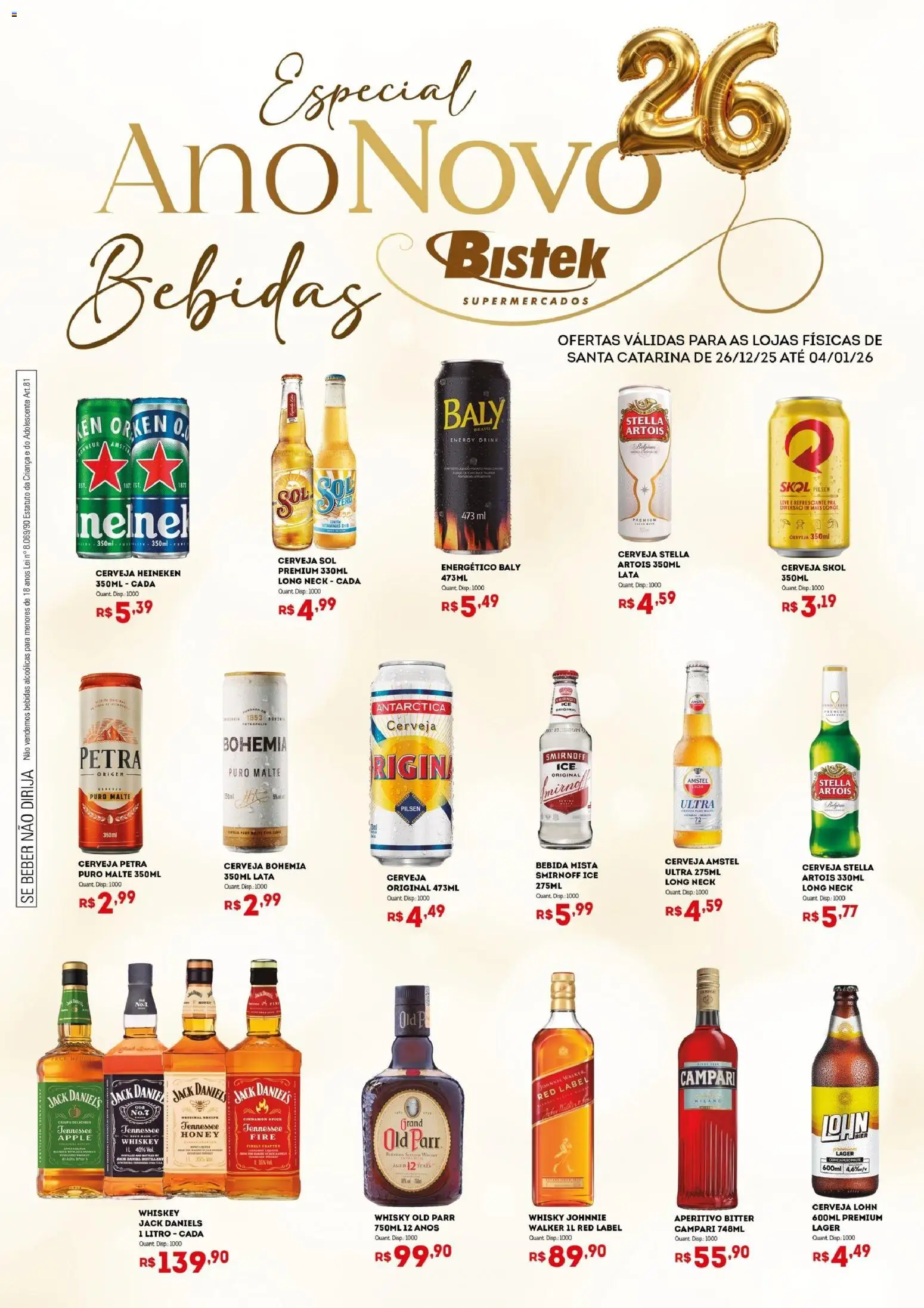 Bistek Supermercados Folheto - válido de 26.12.2025 | Página: 1 | Produtos: Energético, Whisky, Heineken, Campari