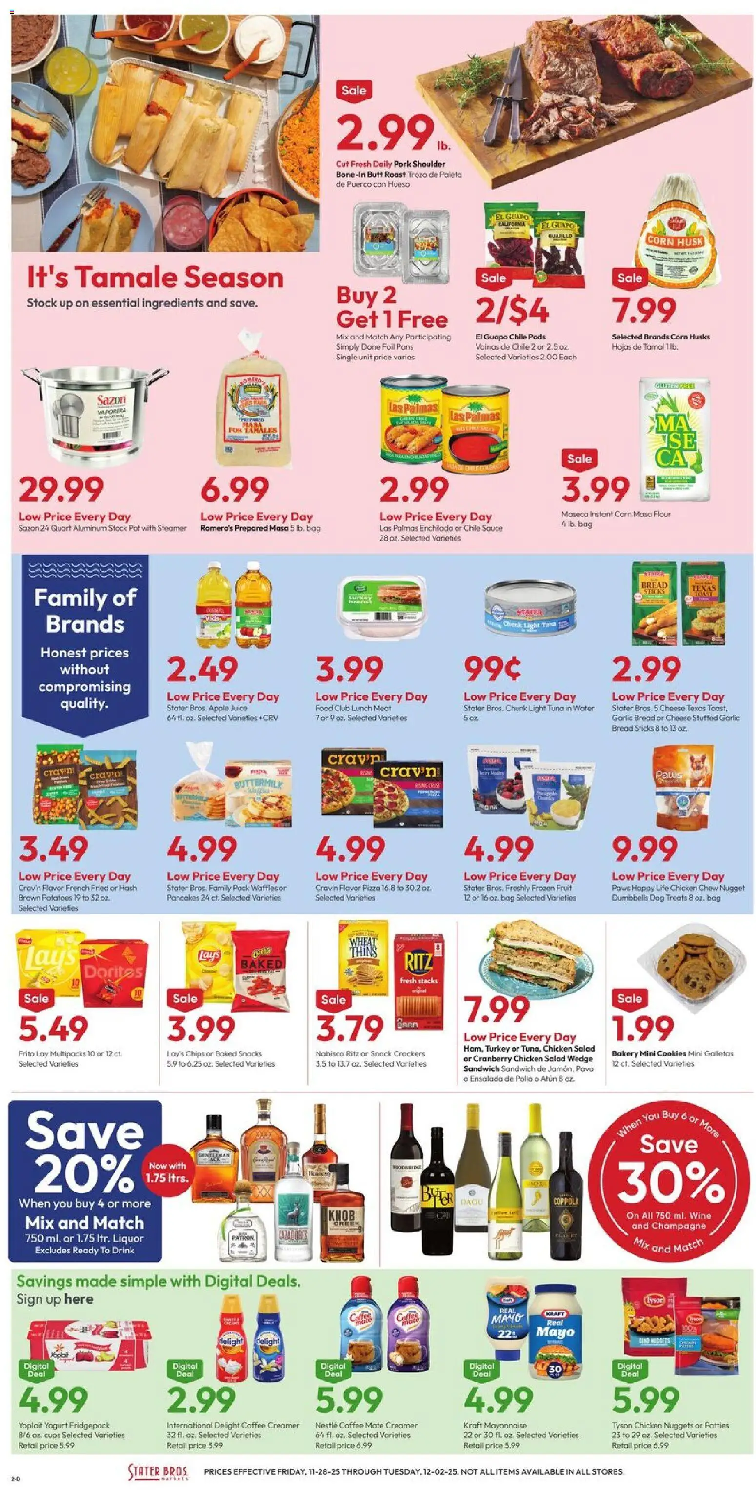 Stater Bros Weekly Ad - valid from 28.11.2025 | Page: 2 | Products: Corn, Dog Treats, Salad, Water