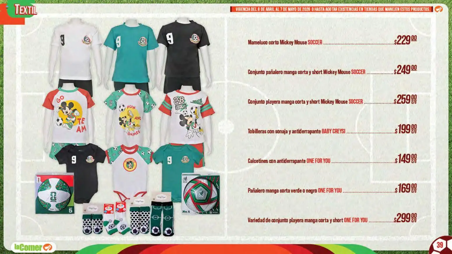 Nuevas ofertas de La Comer válidas en toda la República Mexicana desde el 08.04.2026. ¡Encuentra las mejores ofertas en La Comer folleto Patrocinador oficial del jugador No.12! | Página: 39 | Productos: Mouse, Playera, Short, Mameluco