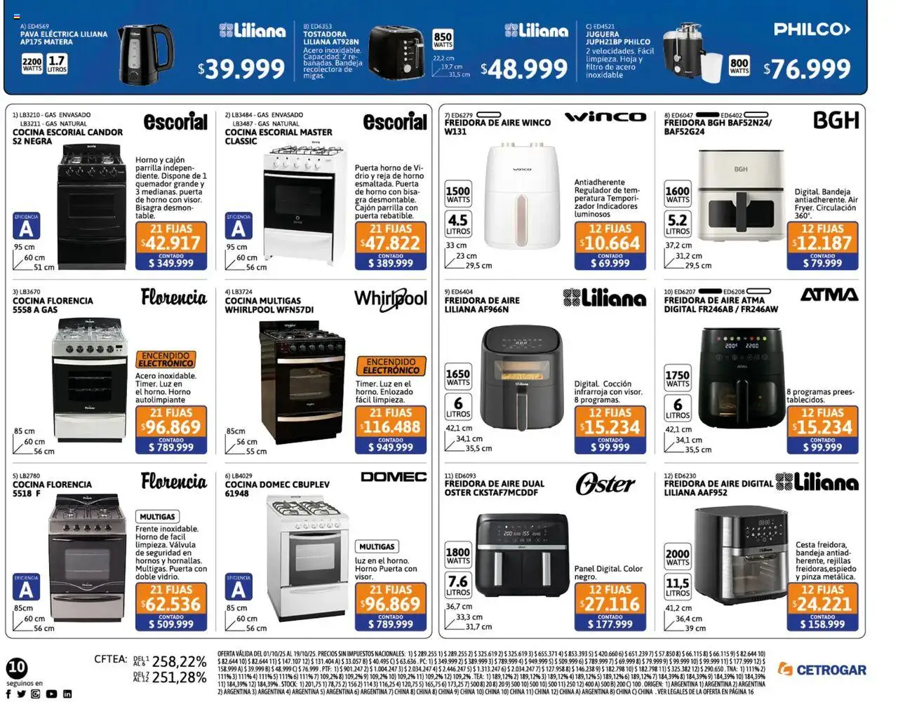 Cetrogar catálogo │ válido desde el 01.10.2025 | Página: 10 | Productos: Parrilla, Freidora, Bandeja, Pava eléctrica