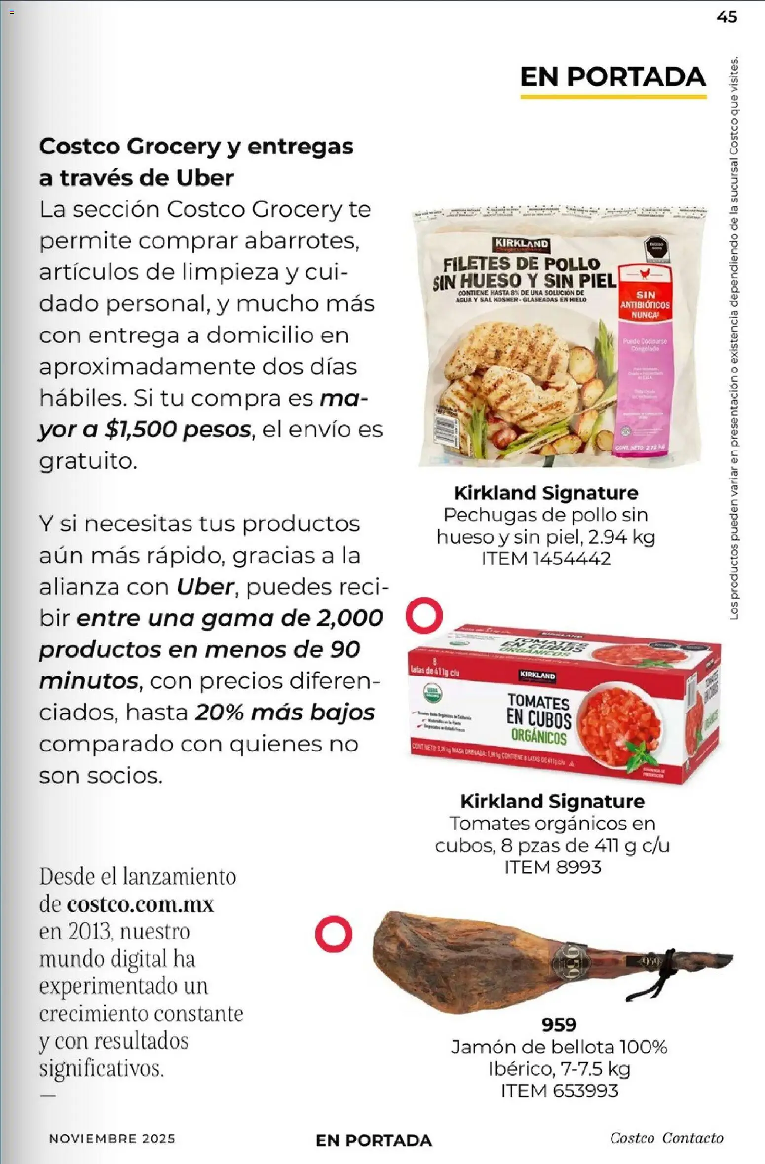 Nuevas ofertas de Costco válidas en toda la República Mexicana desde el 01.11.2025. ¡Encuentra las mejores ofertas en Costco Revista Noviembre! | Página: 45 | Productos: Pollo, Agua, Jamón, Tomates