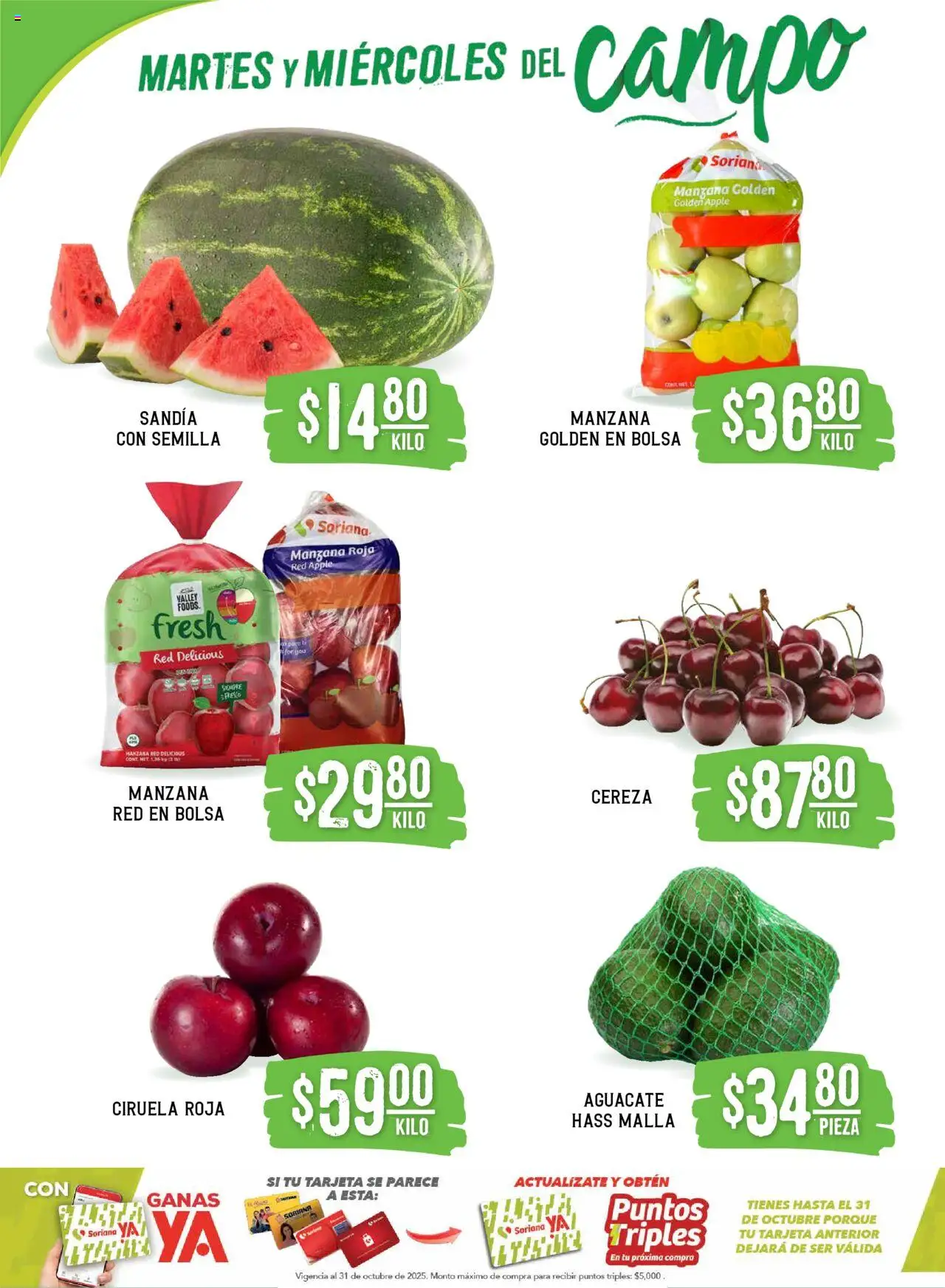 Nuevas ofertas de Soriana válidas en toda la República Mexicana desde el 19.08.2025. ¡Encuentra las mejores ofertas en Soriana - Martes y Miércoles del Campo Súper: Ver, Tab, Chis, Camp, Yuc y Q. Roo! | Página: 2 | Productos: Sandía, Manzana, Aguacate, Malla